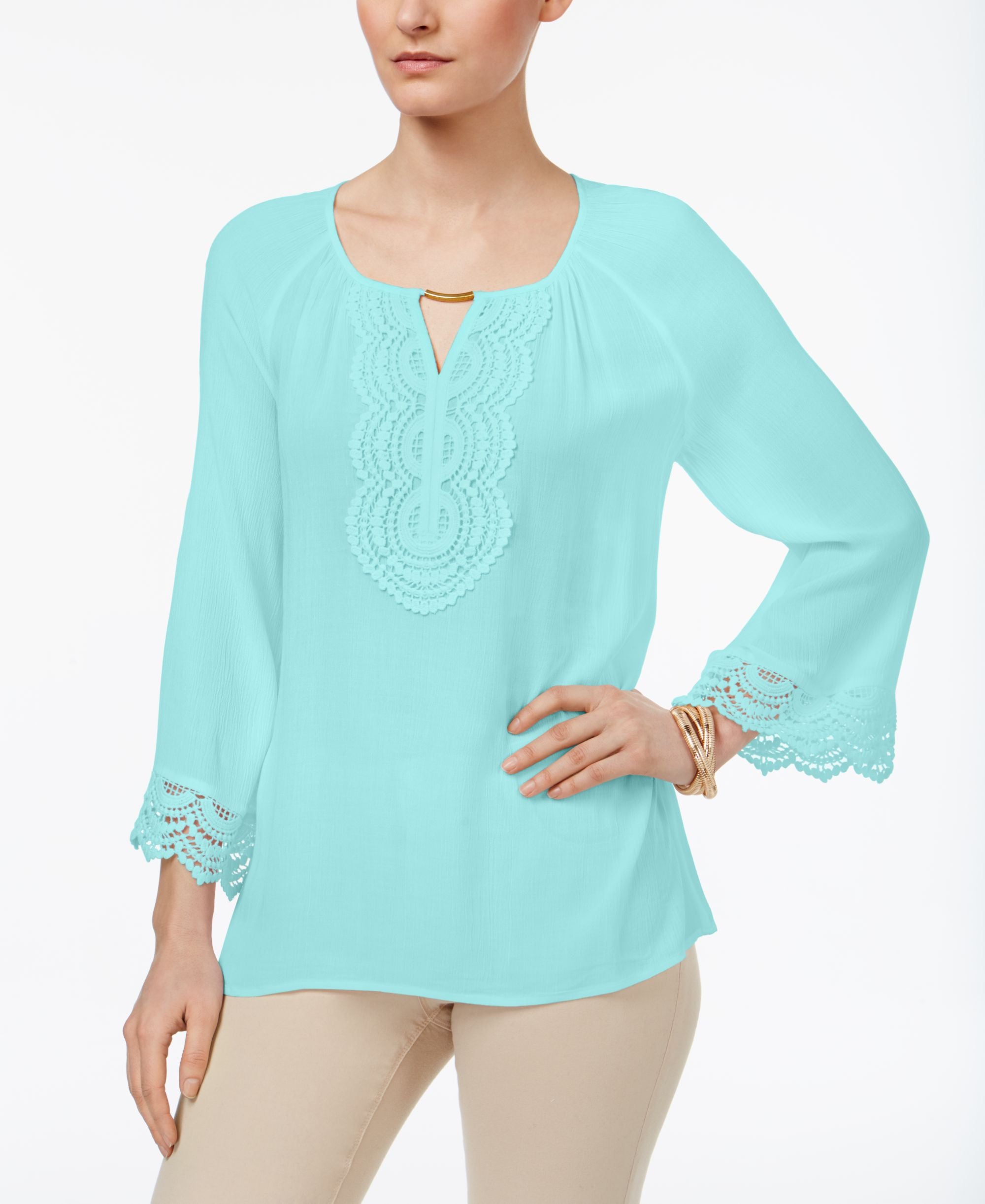 JM Collection Bell Sleeve Keyhole Tunic