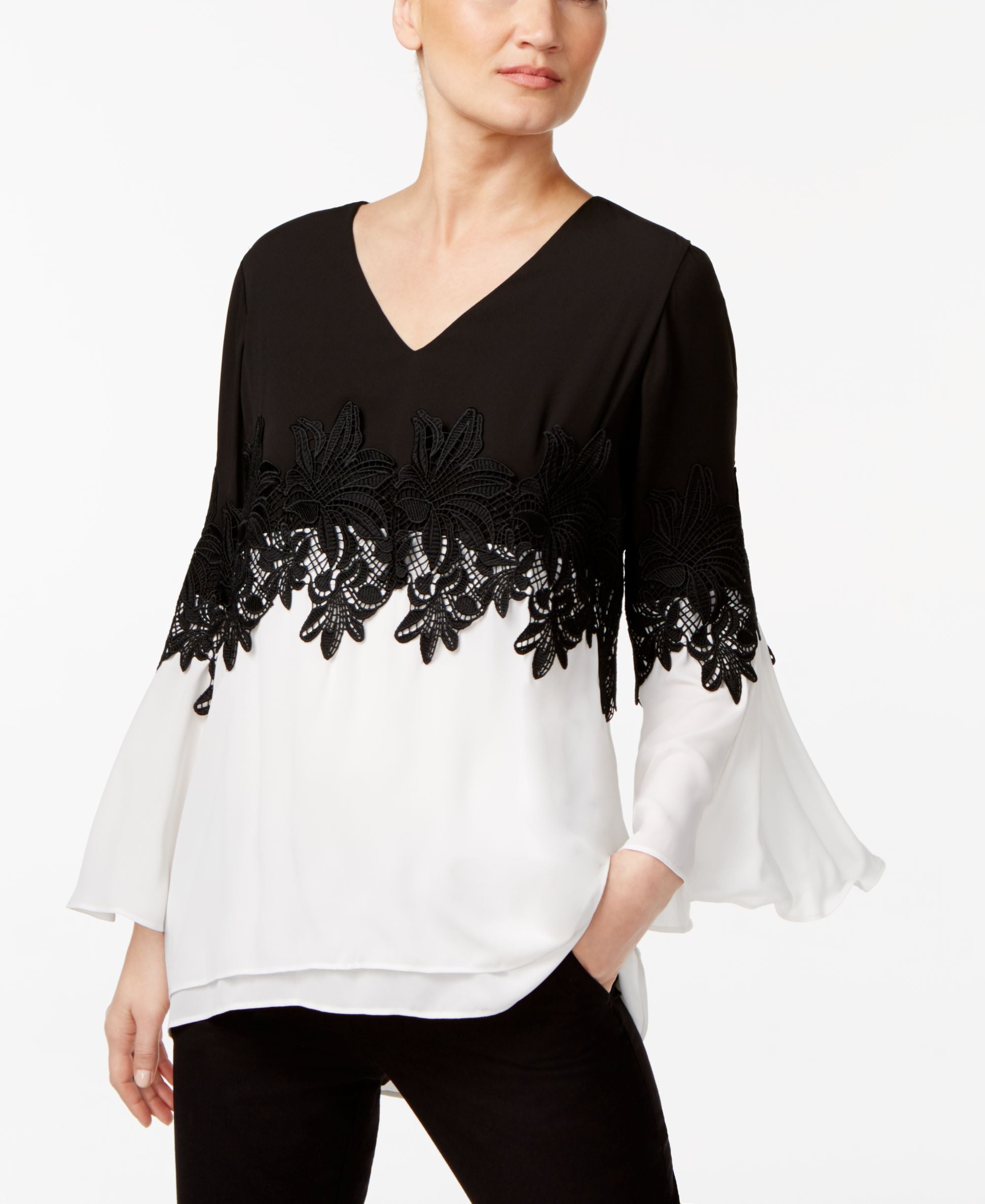 Alfani Colorblocked Bell Sleeve Blouse