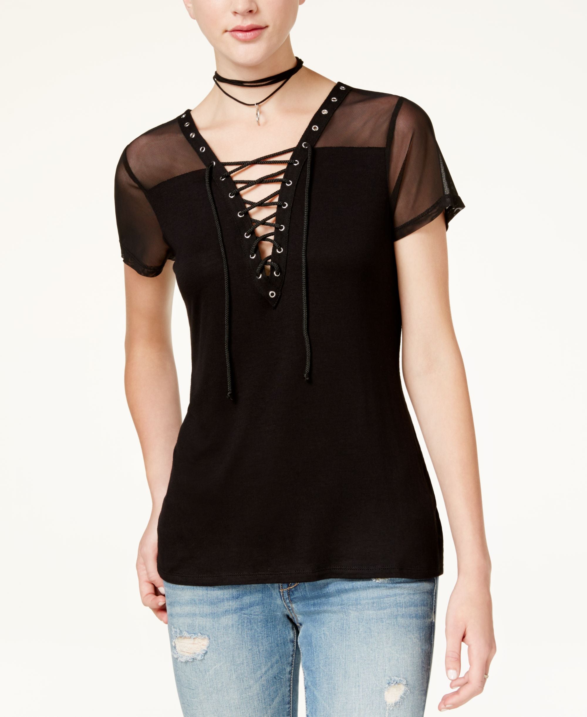 Gypsies Moondust Juniors Mesh Lace Up Tee