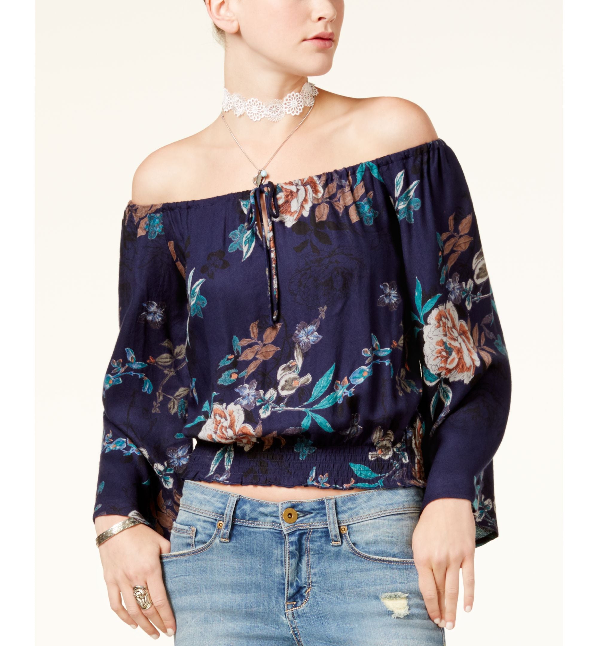 American Rag Juniors Printed Off The Shoulder Crop Top
