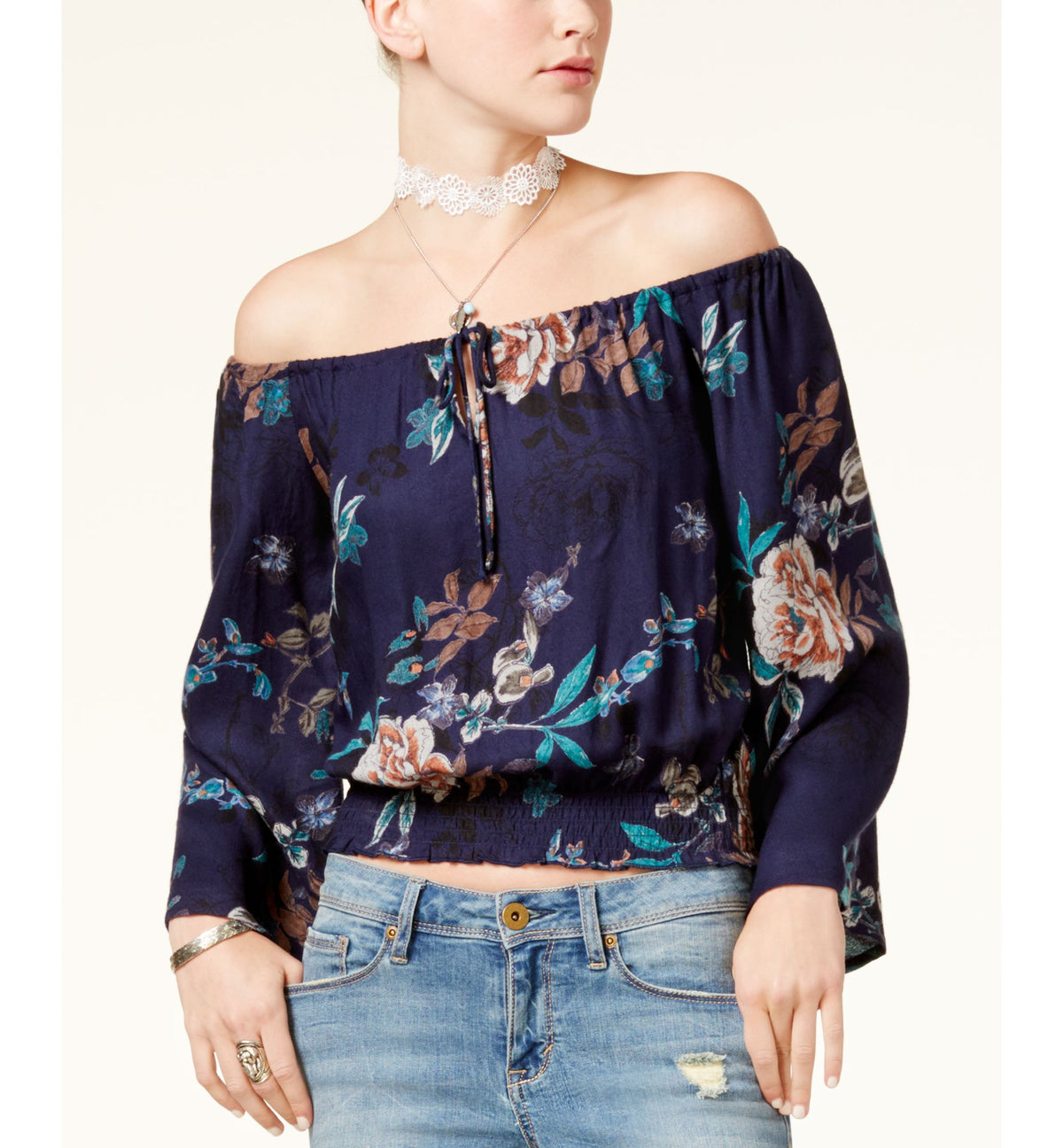 American Rag Juniors Printed Off The Shoulder Crop Top