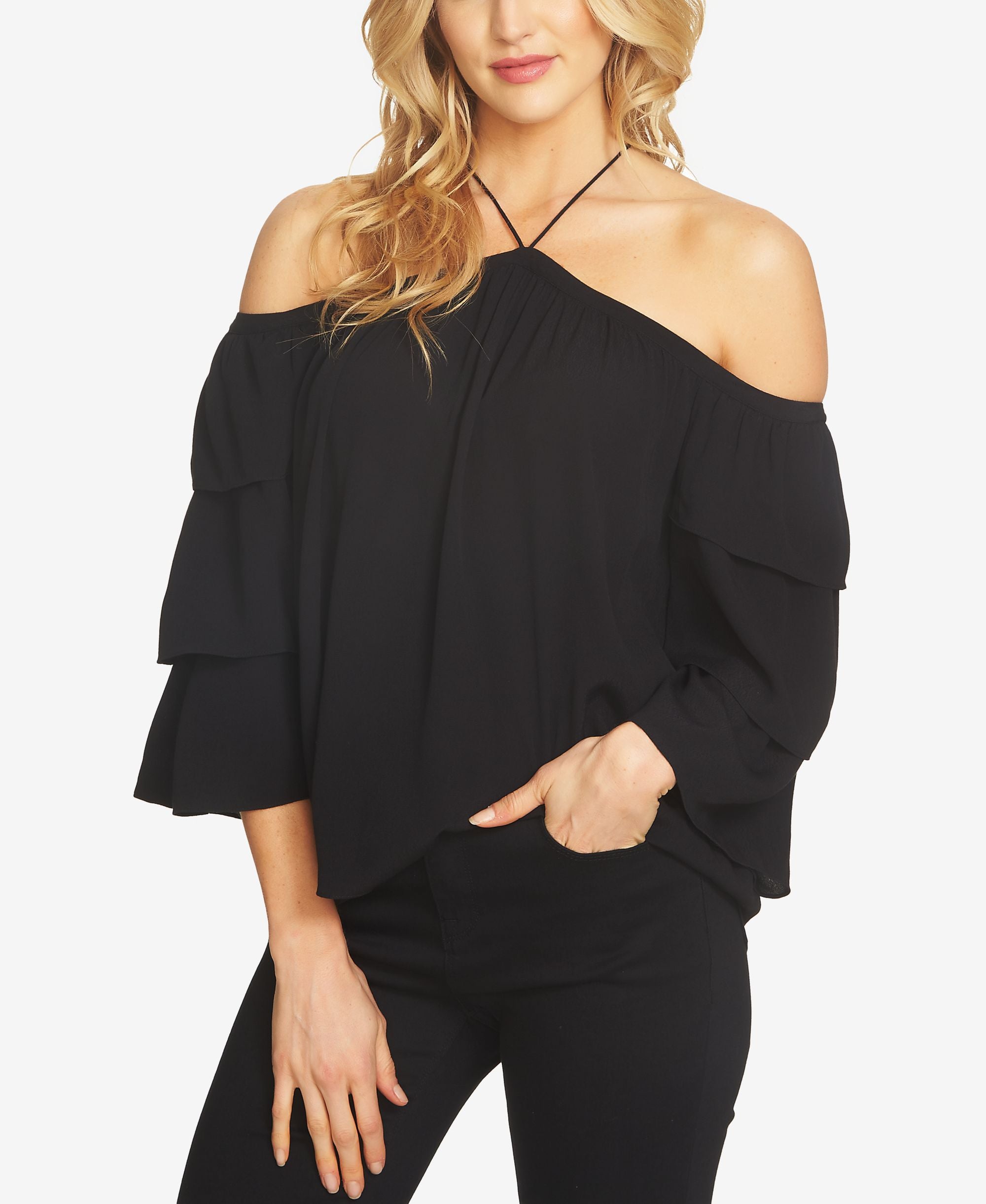 1.State Off The Shoulder Tiered Sleeve Top