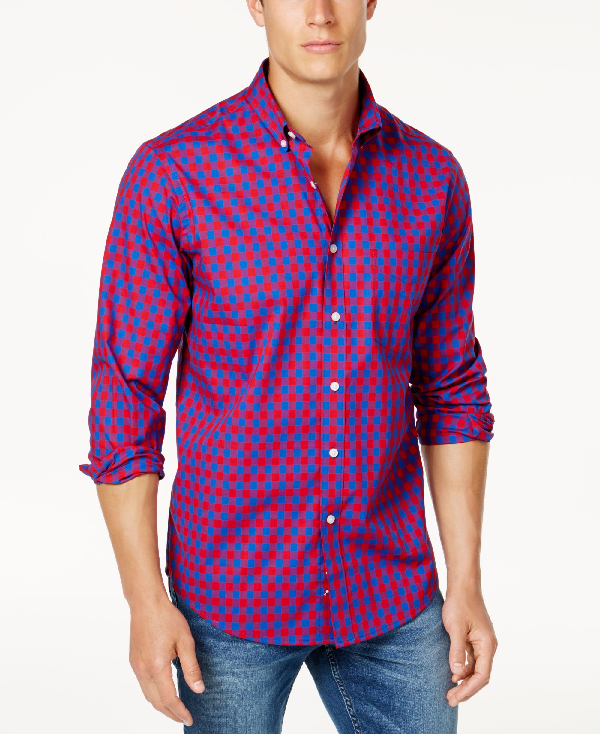 Club Room Mens Stretch Gingham Shirt
