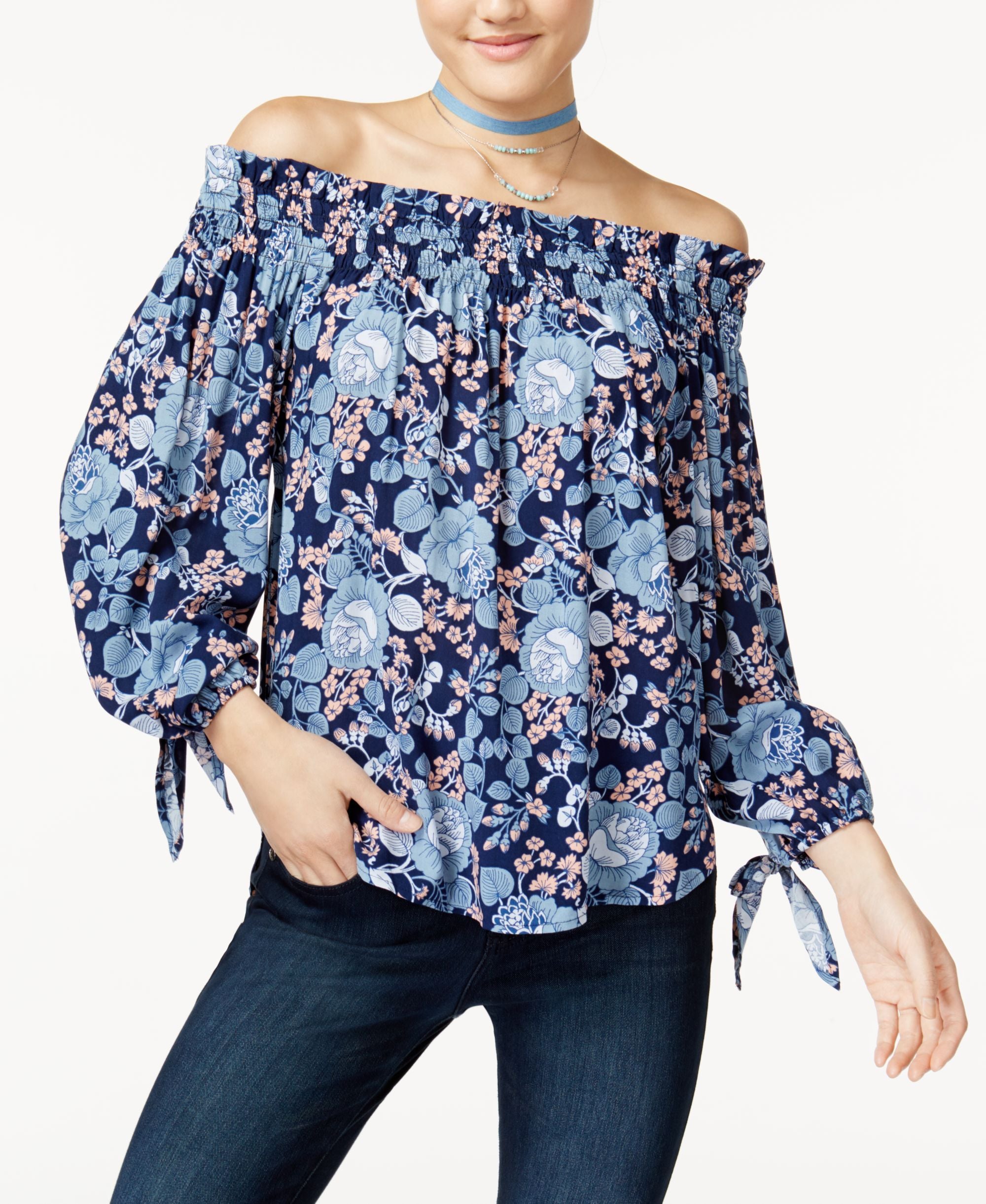 7 Sisters Juniors Printed Off The Shoulder Top