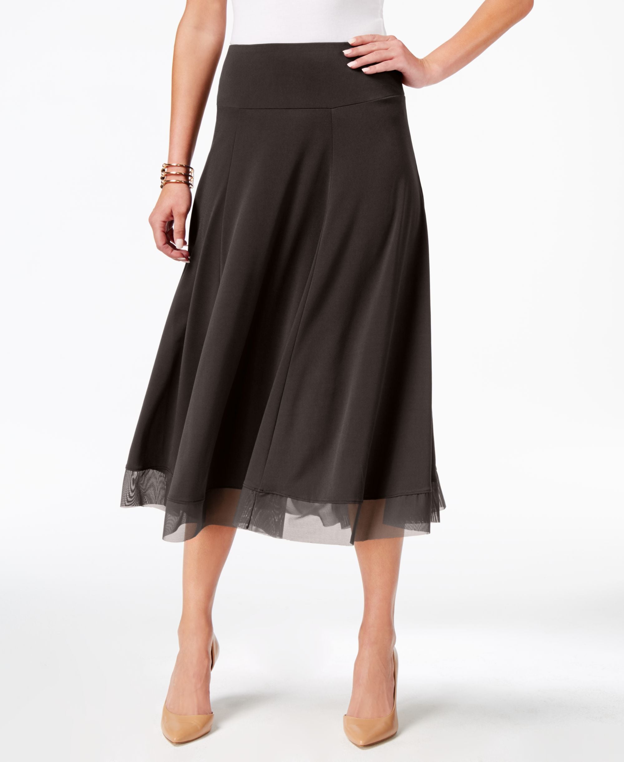 JM Collection Petite Mesh Hem A Line Skirt