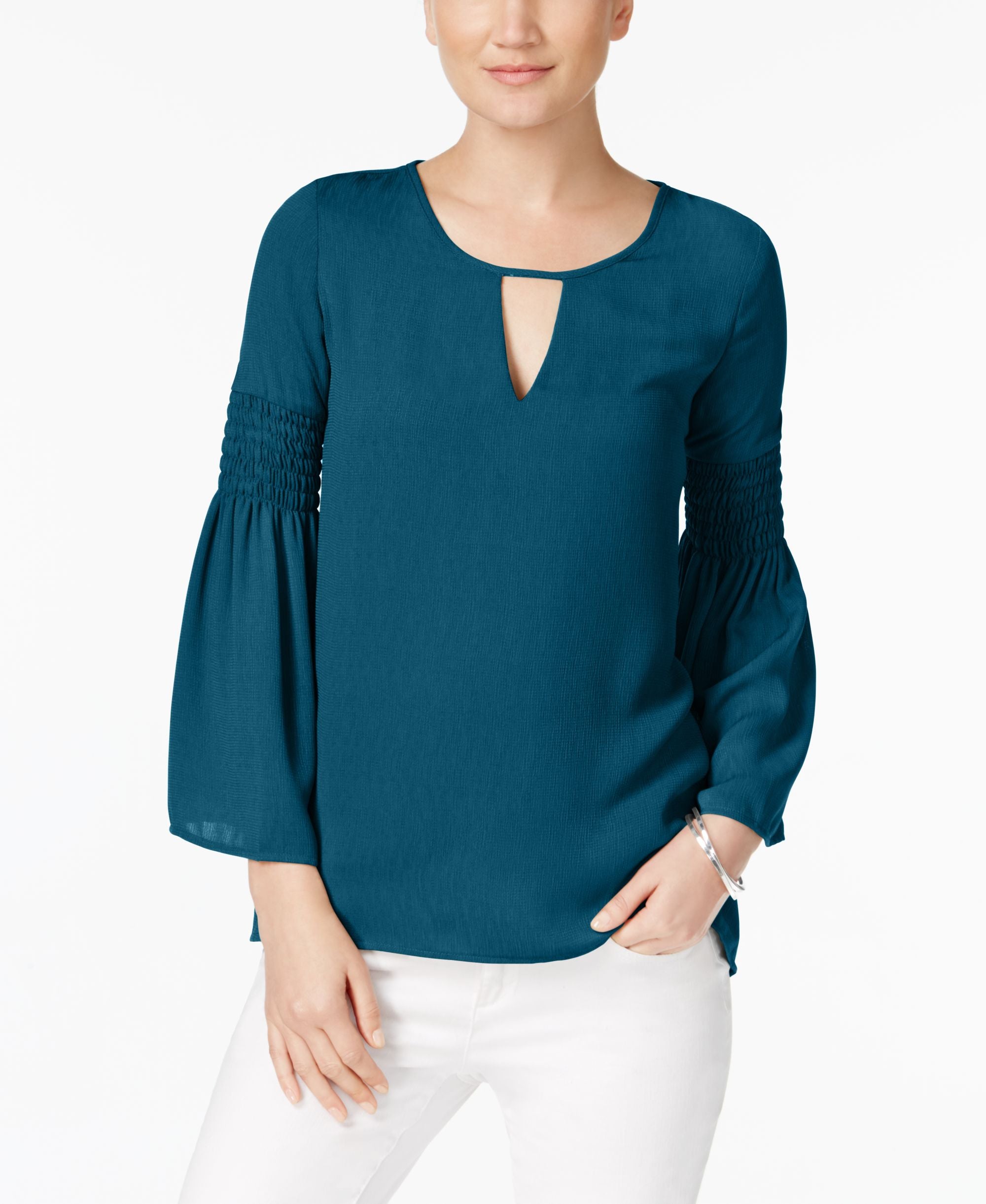 NY Collection Petite Bell Sleeve Keyhole Top