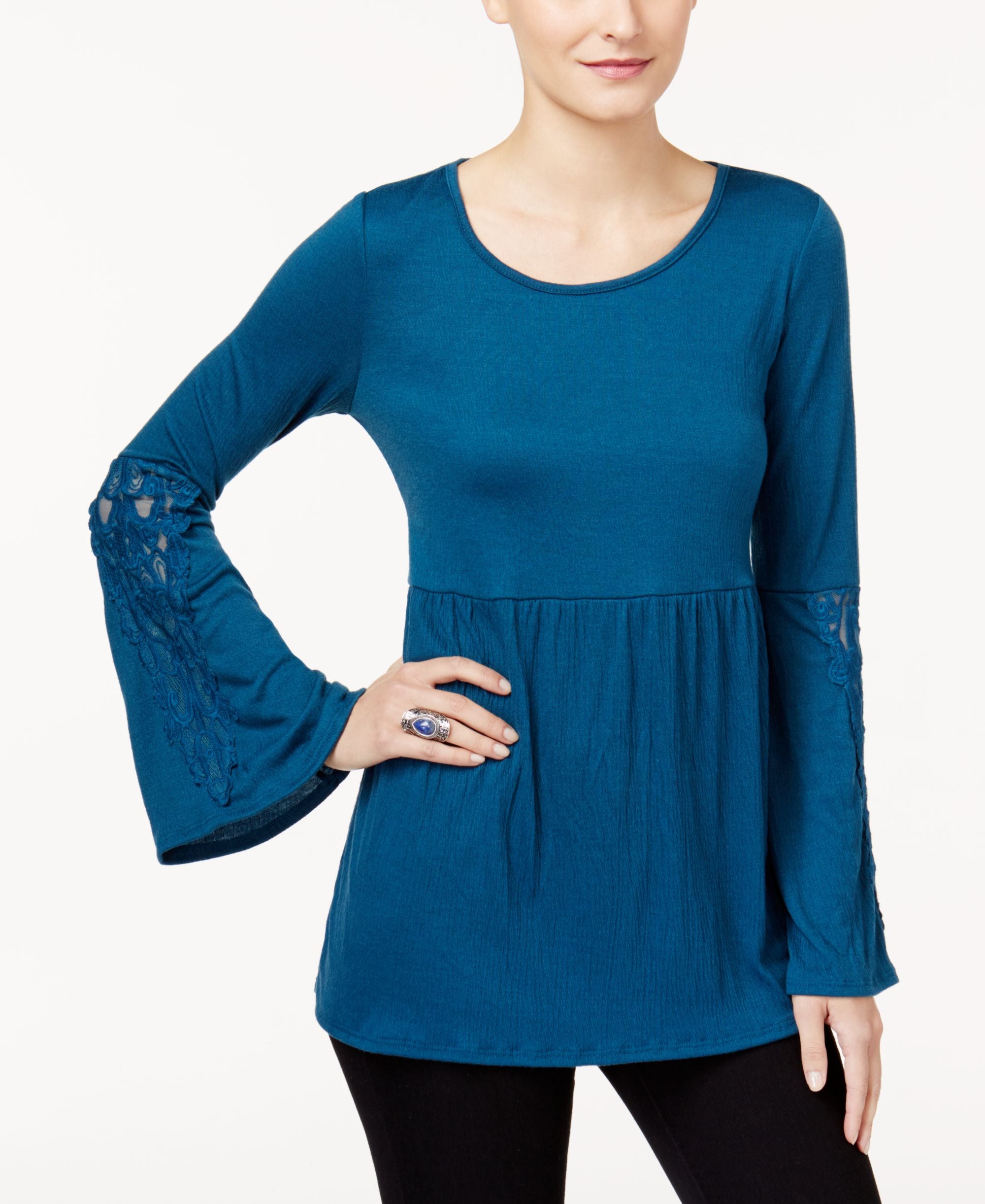 Style & Co Lace Trim Babydoll Top