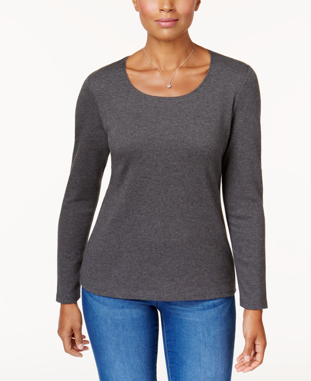 Long Sleeve Cotton Scoop-Neckline Top