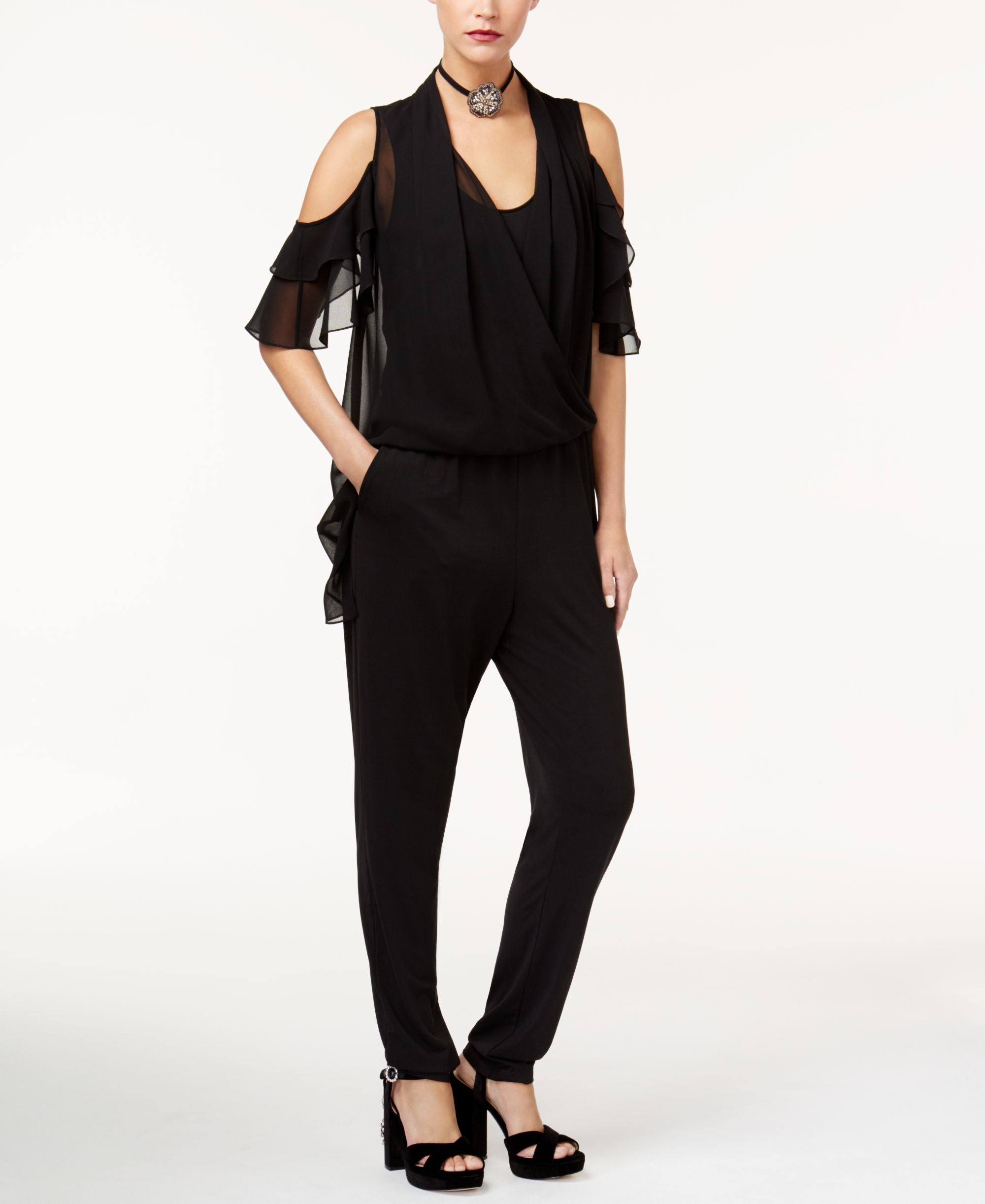 Kobi Cold Shoulder Wrap Front Jumpsuit