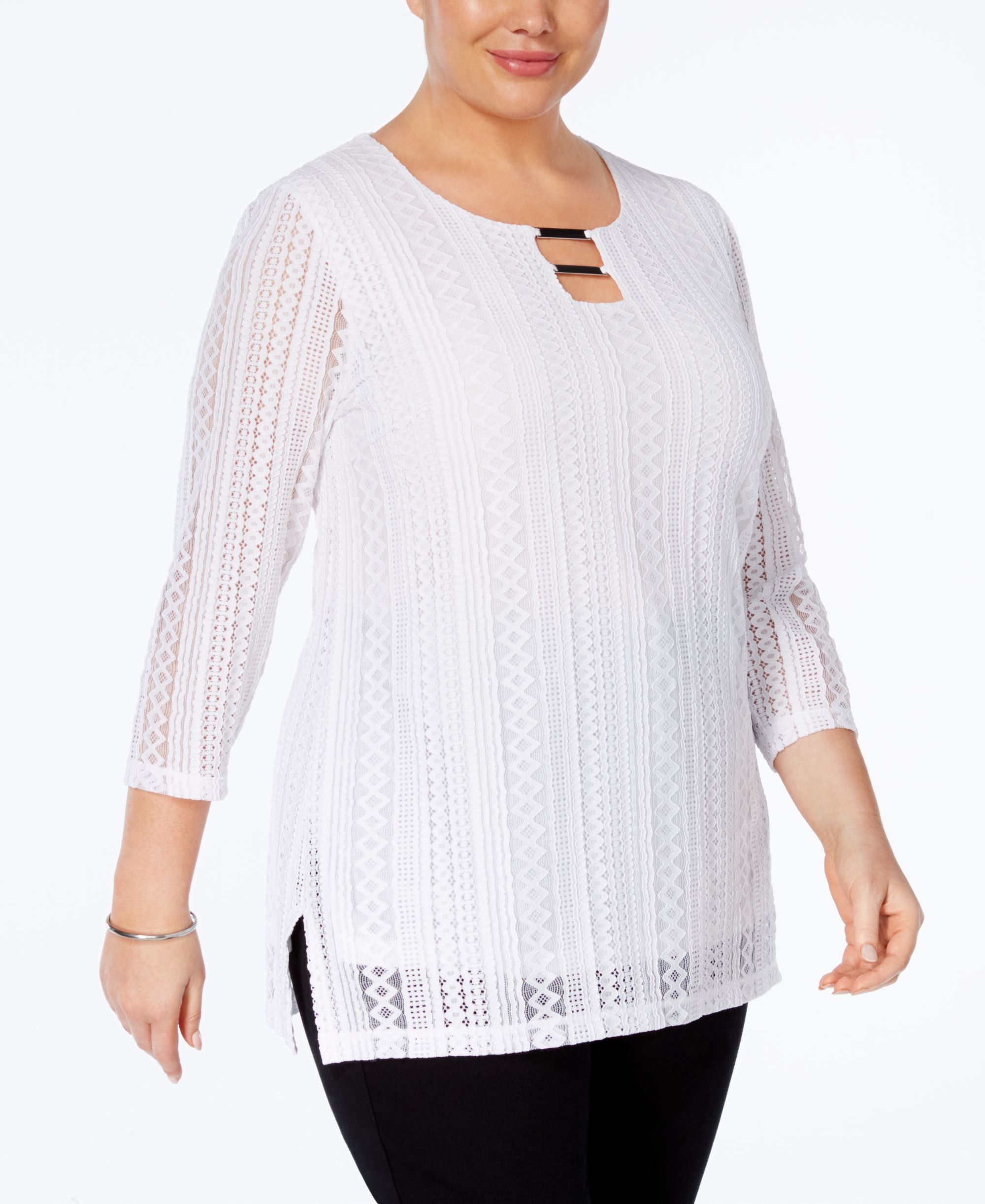 JM Collection Plus Size Lace Keyhole Tunic