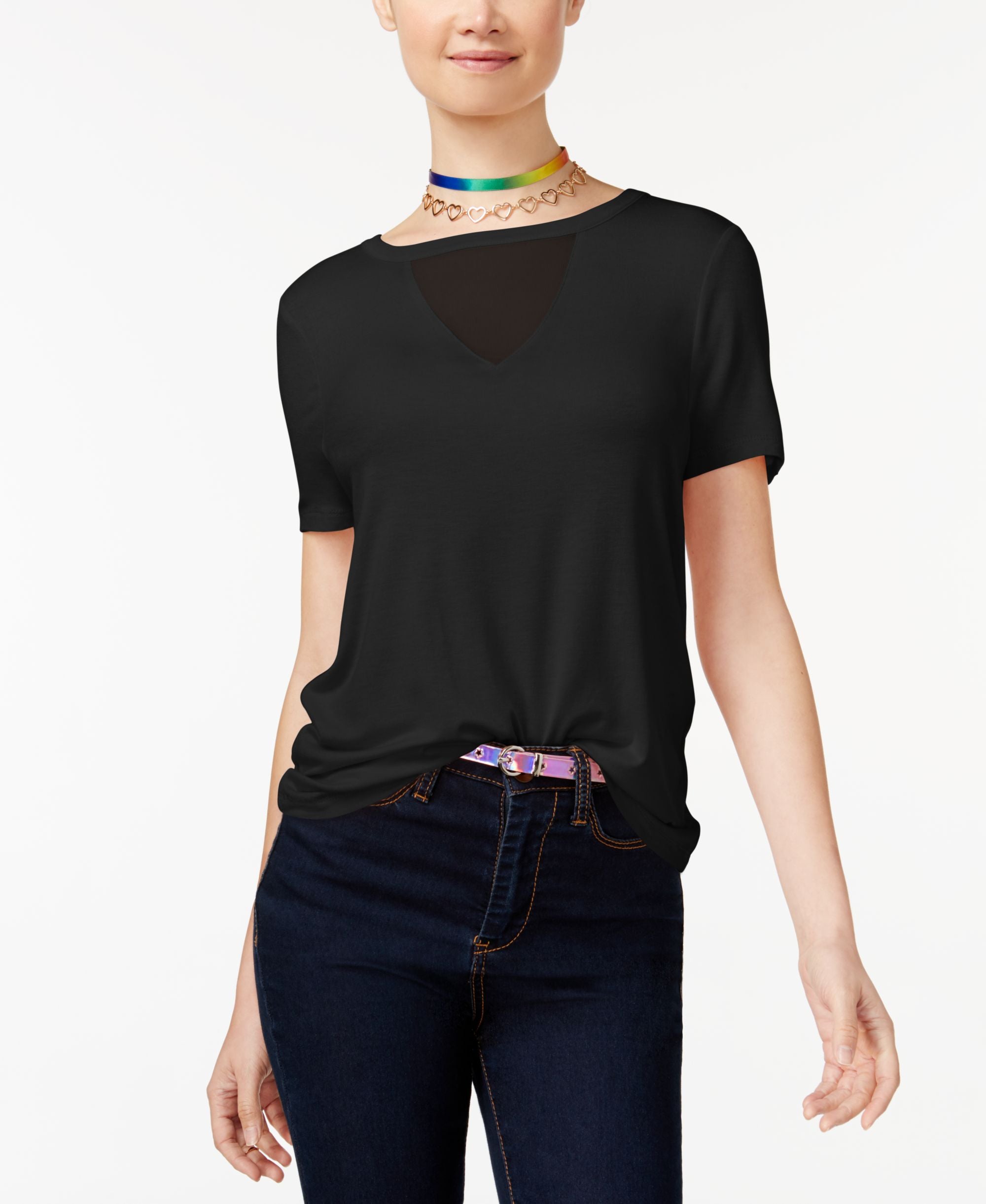 Rebellious One Juniors Illusion Cutout T-Shirt