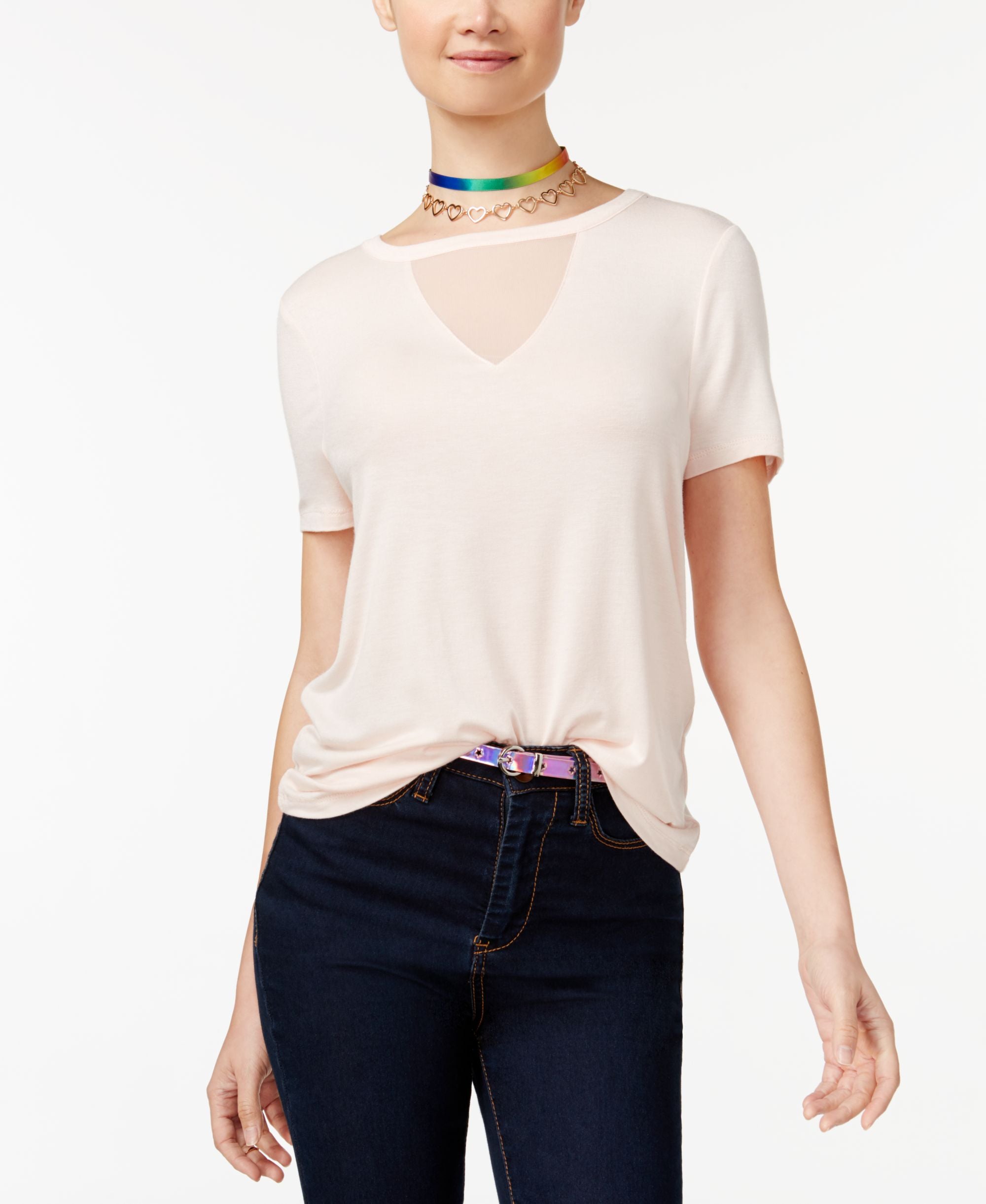 Rebellious One Juniors Illusion Cutout T-Shirt