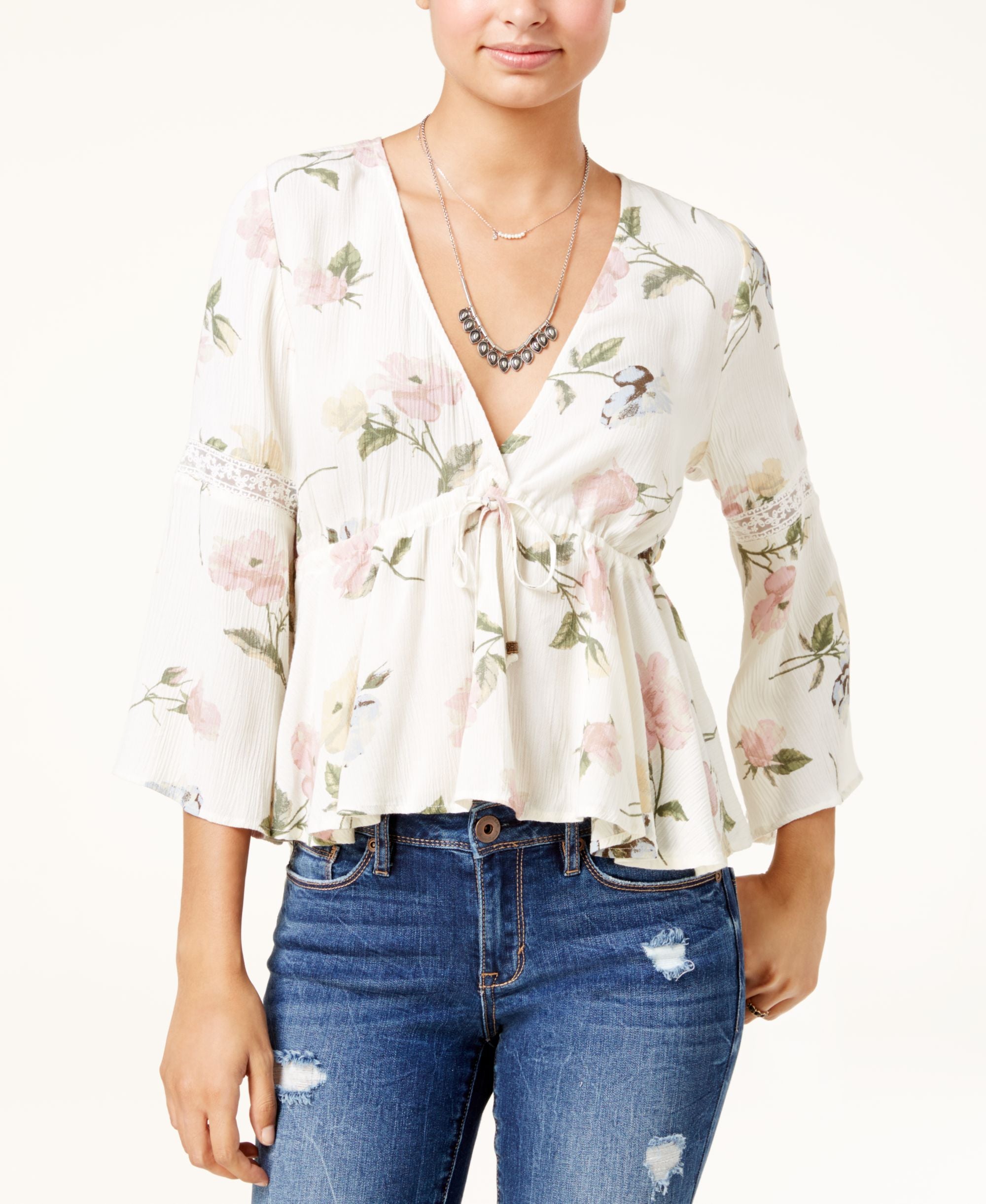 American Rag Juniors Printed Lace Up Date Night Blouse