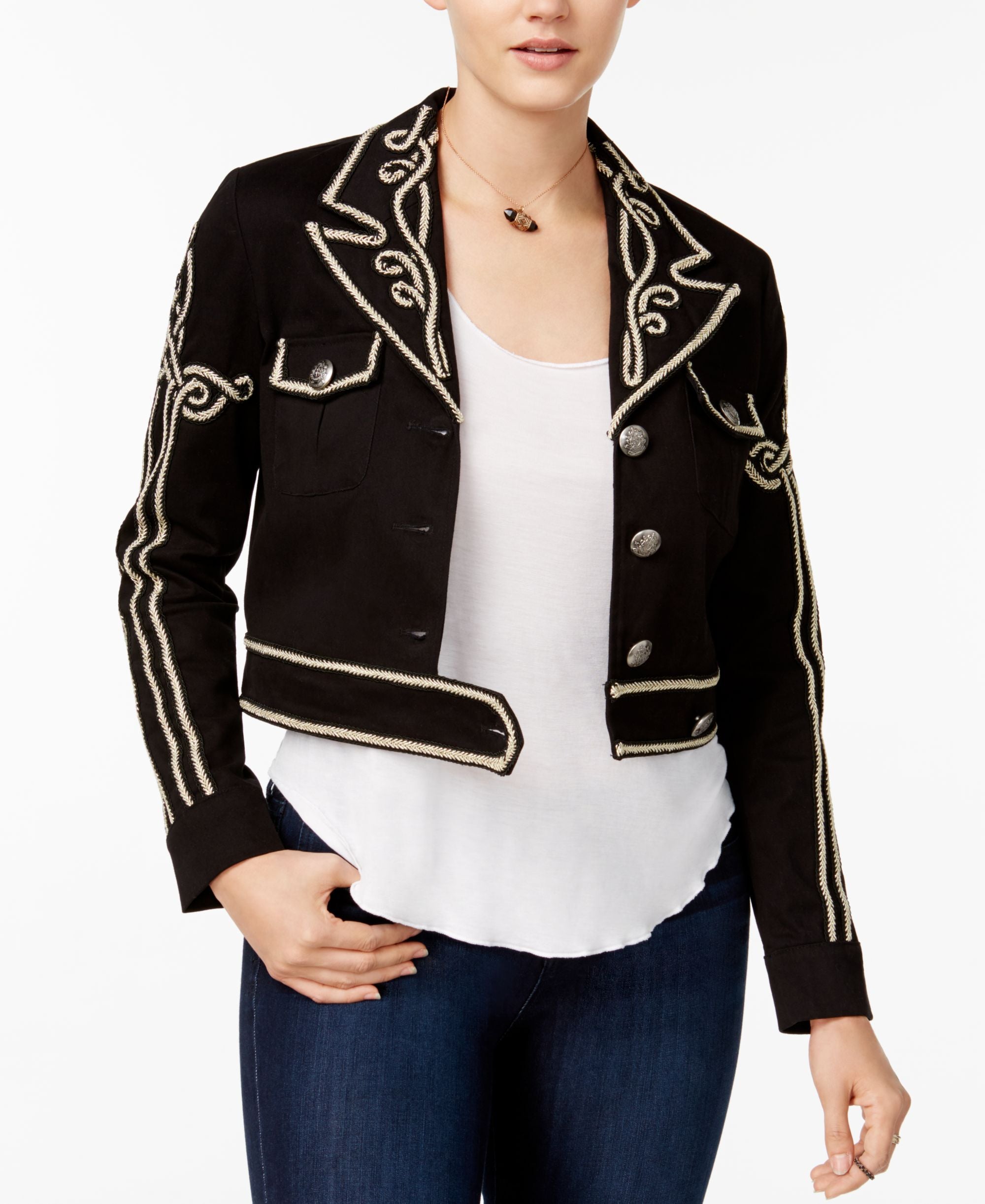 Juniors' Embroidered Cropped Jacket