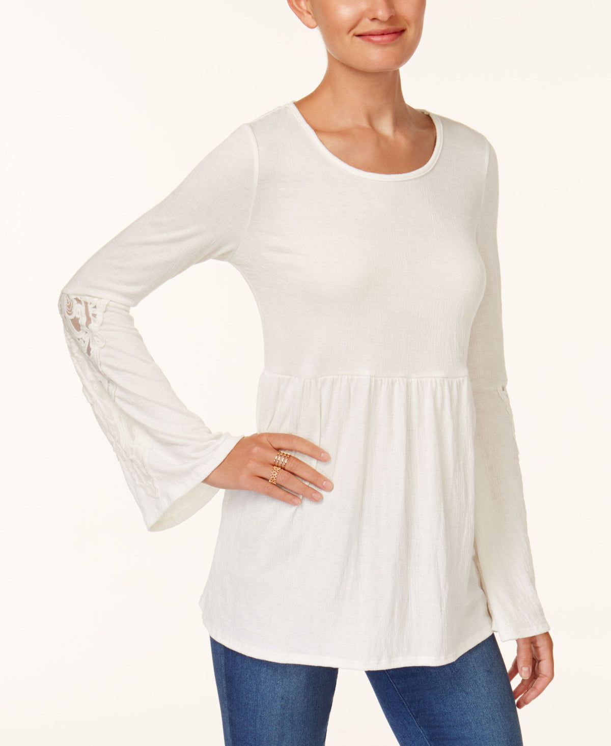 Style & Co Lace Trim Babydoll Top