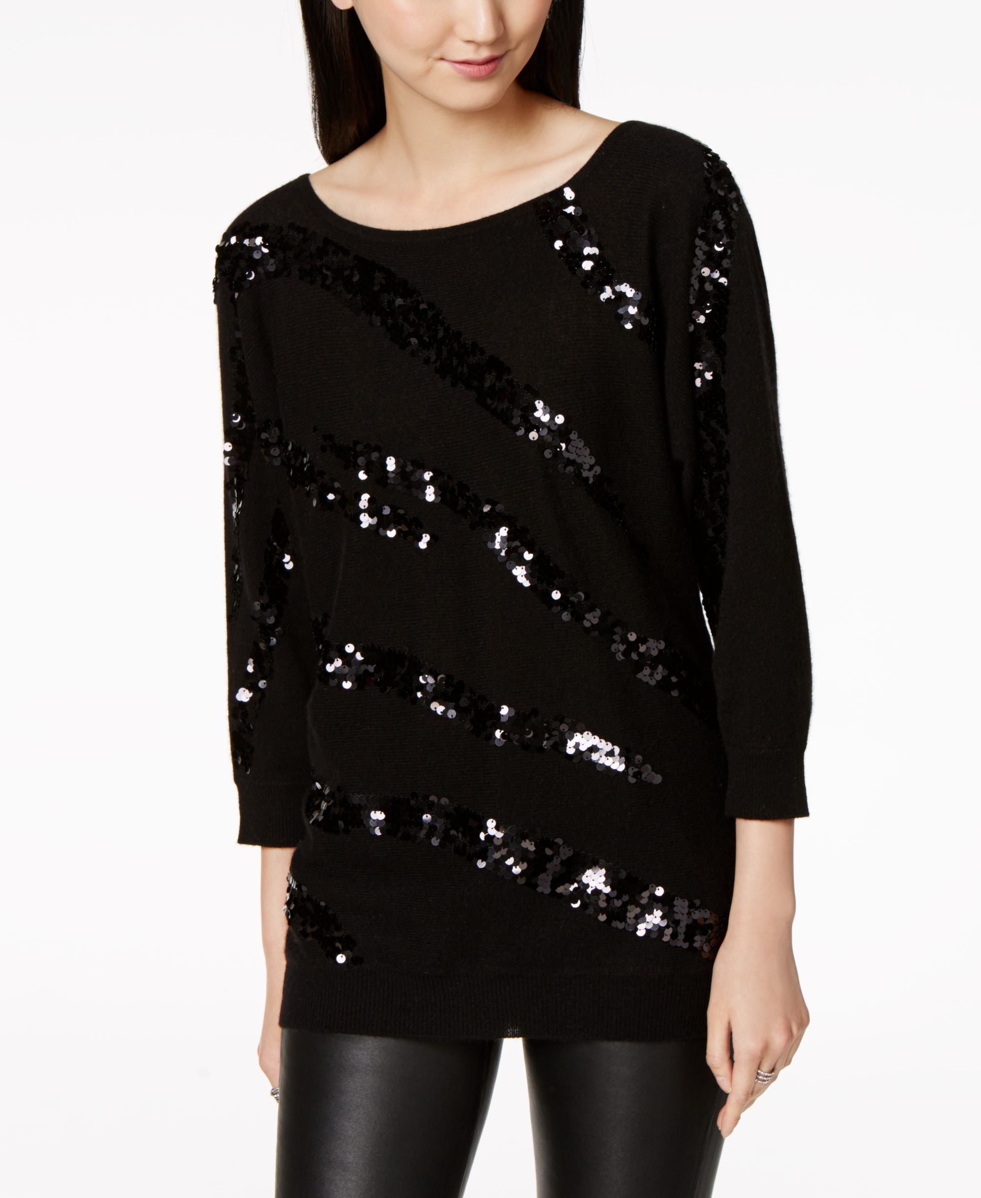 Charter Club Sequin Trim Cashmere Sweater