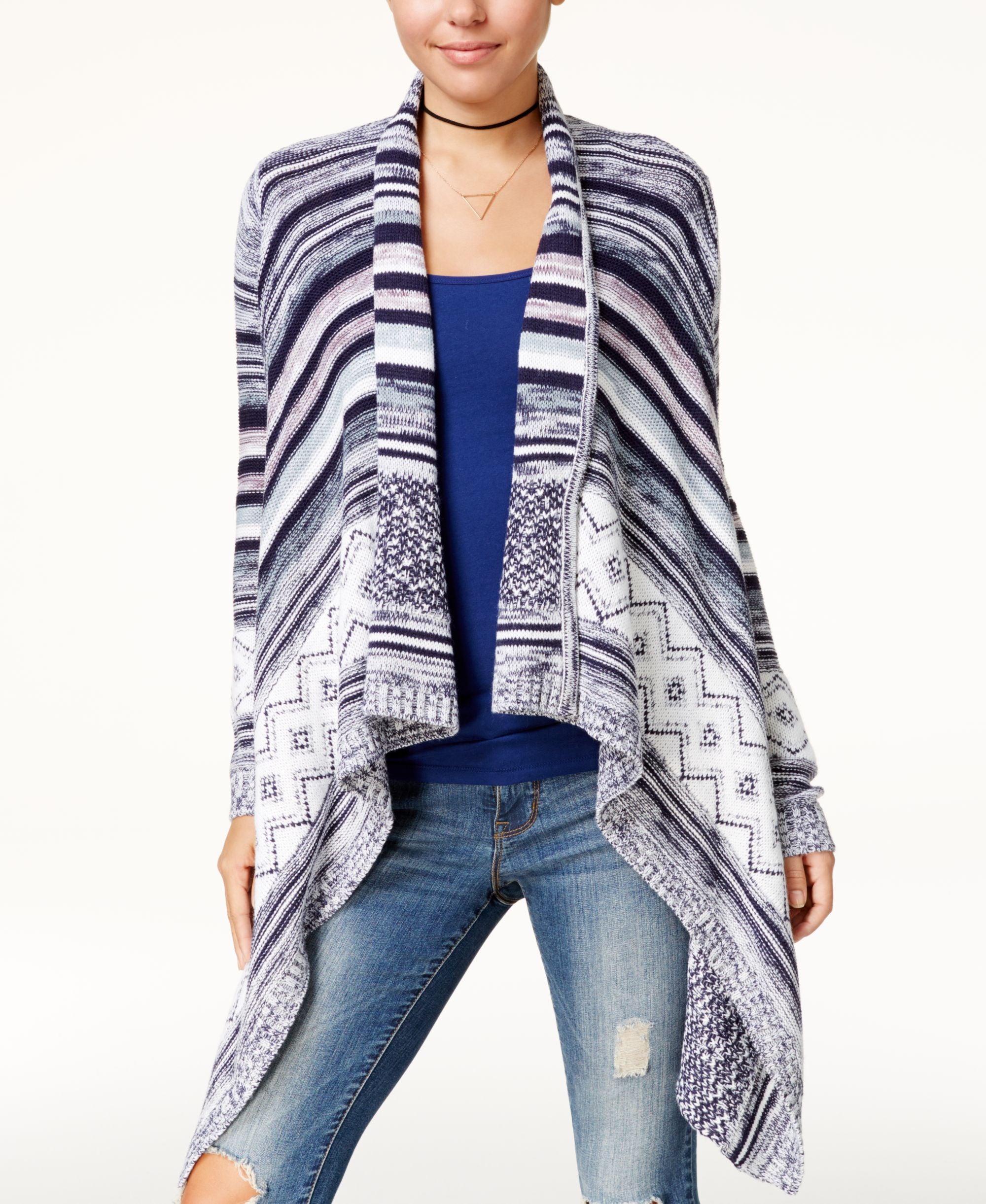 Almost Famous Juniors Asymmetrical Hem Jacquard Cardigan