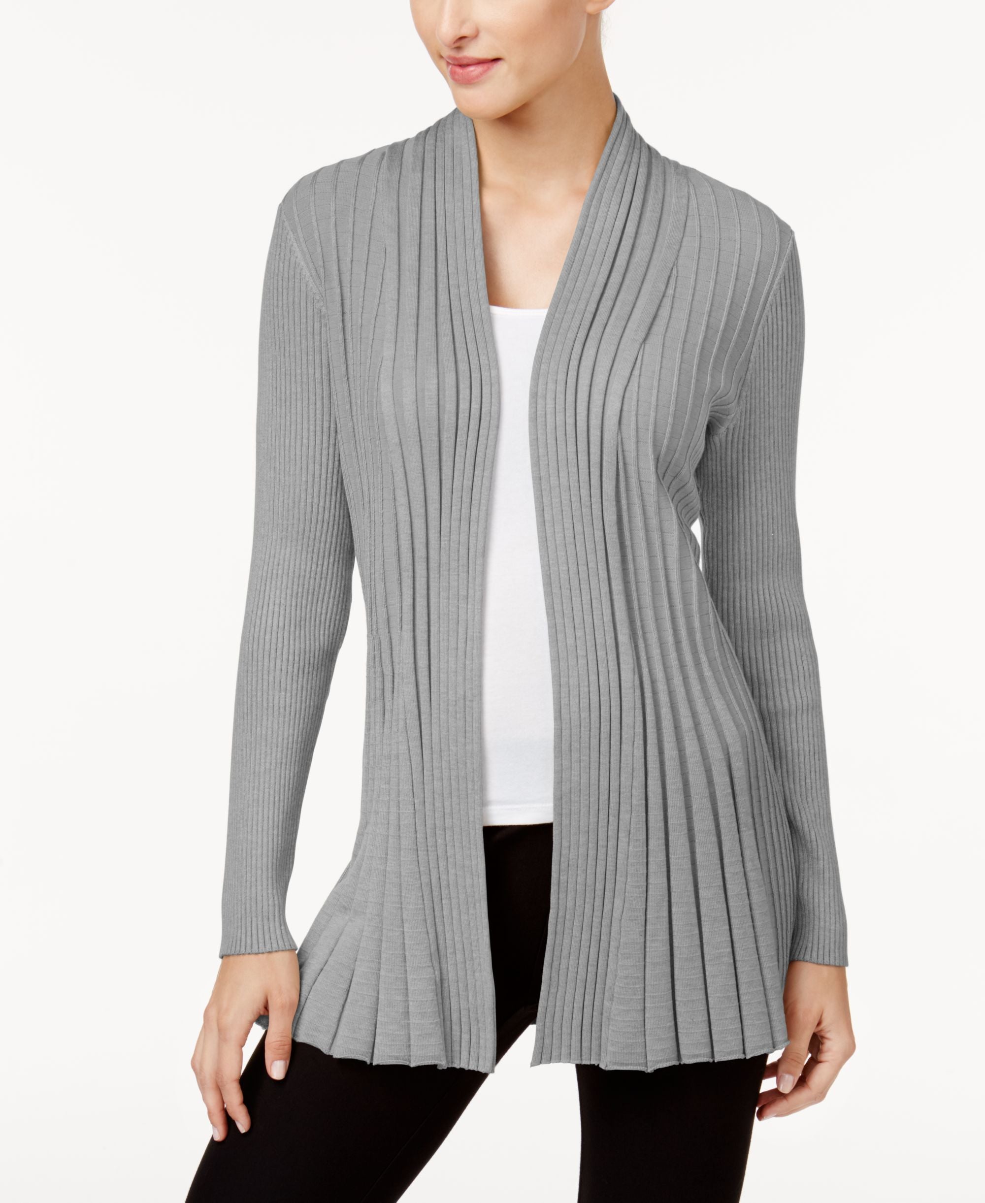 NY Collection Ribbed Open Front Cardigan