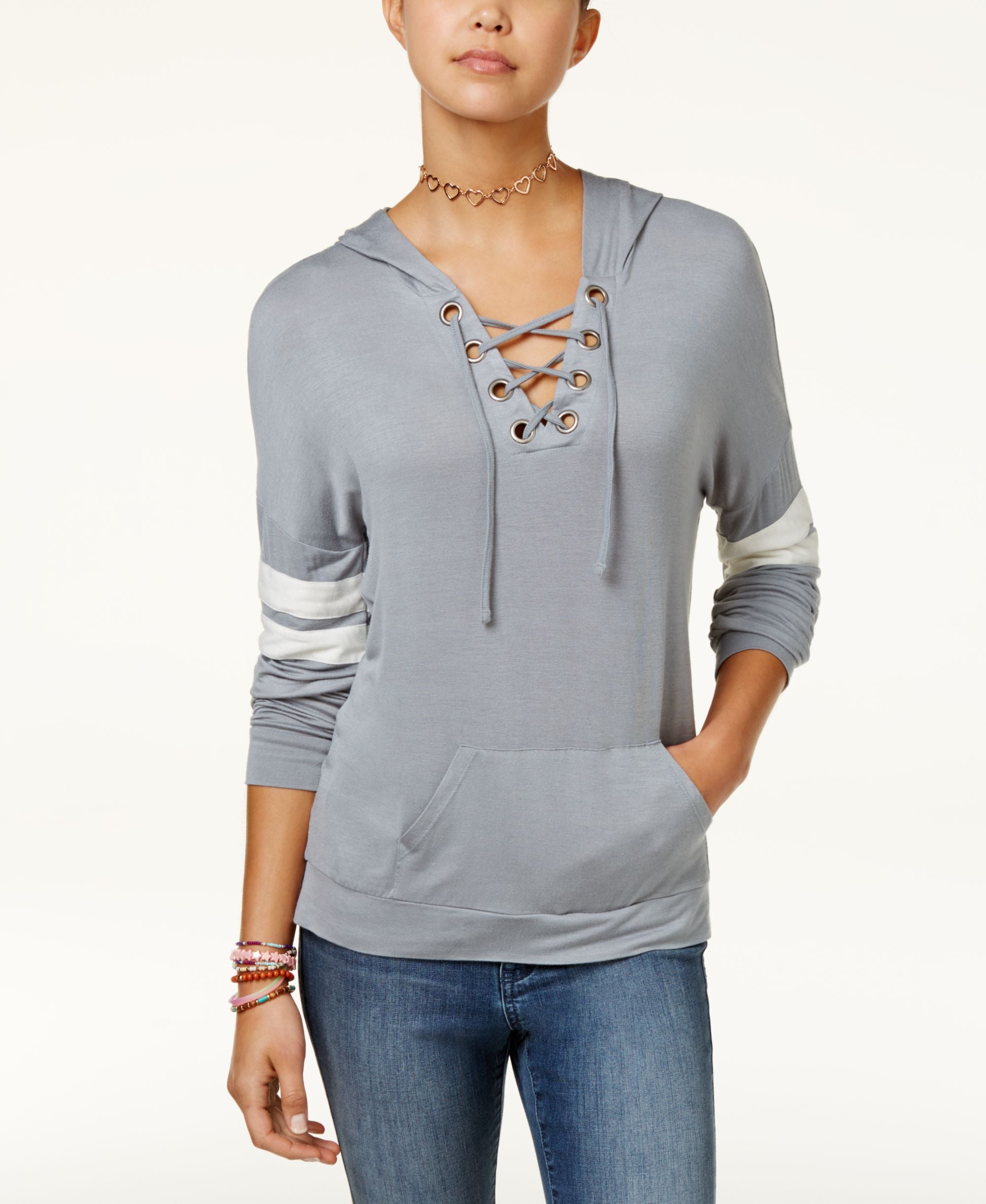 Hippie Rose Juniors Lace Up Hoodie