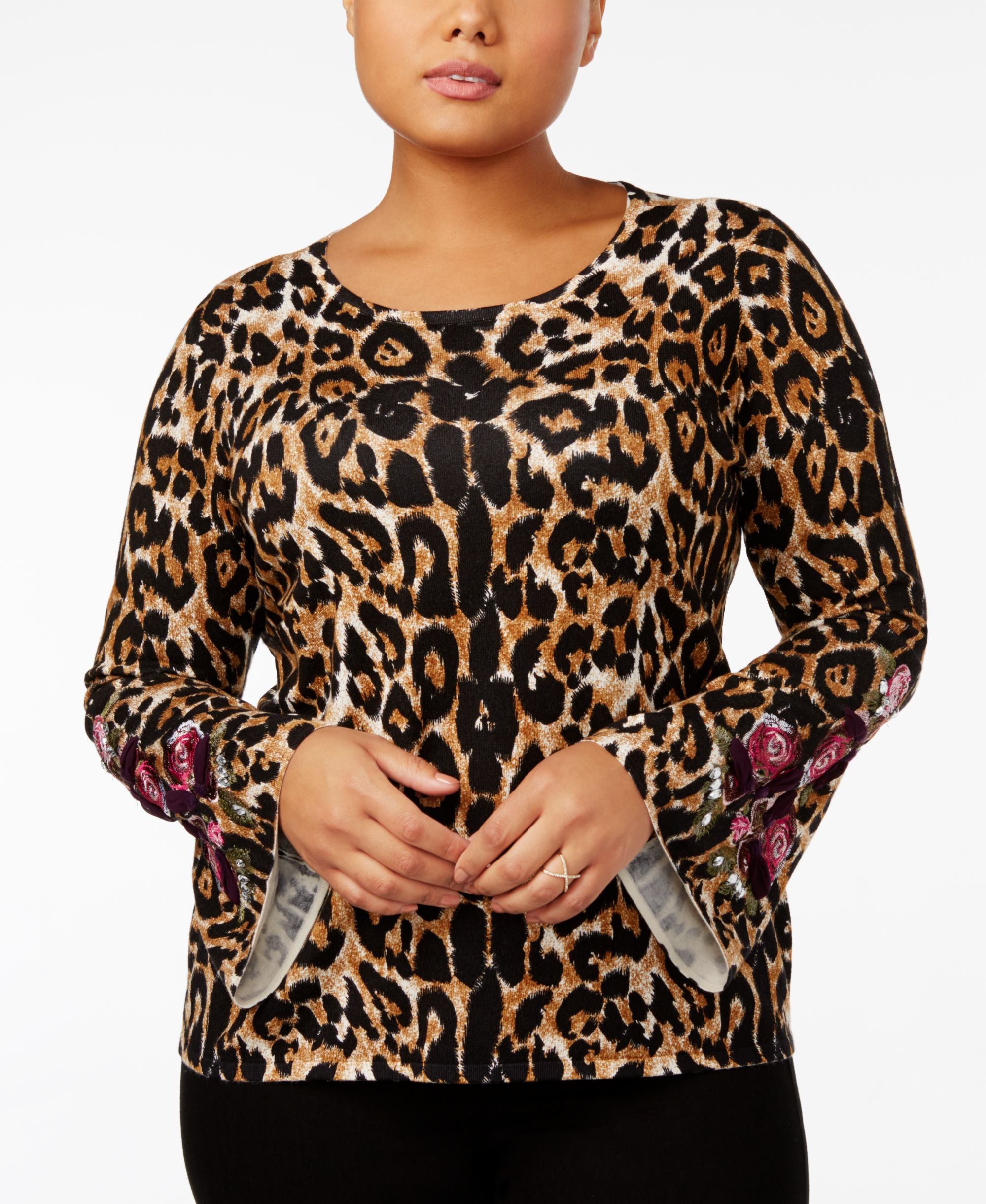 INC International Concepts Plus Size Animal Print Bell Sleeve Sweater
