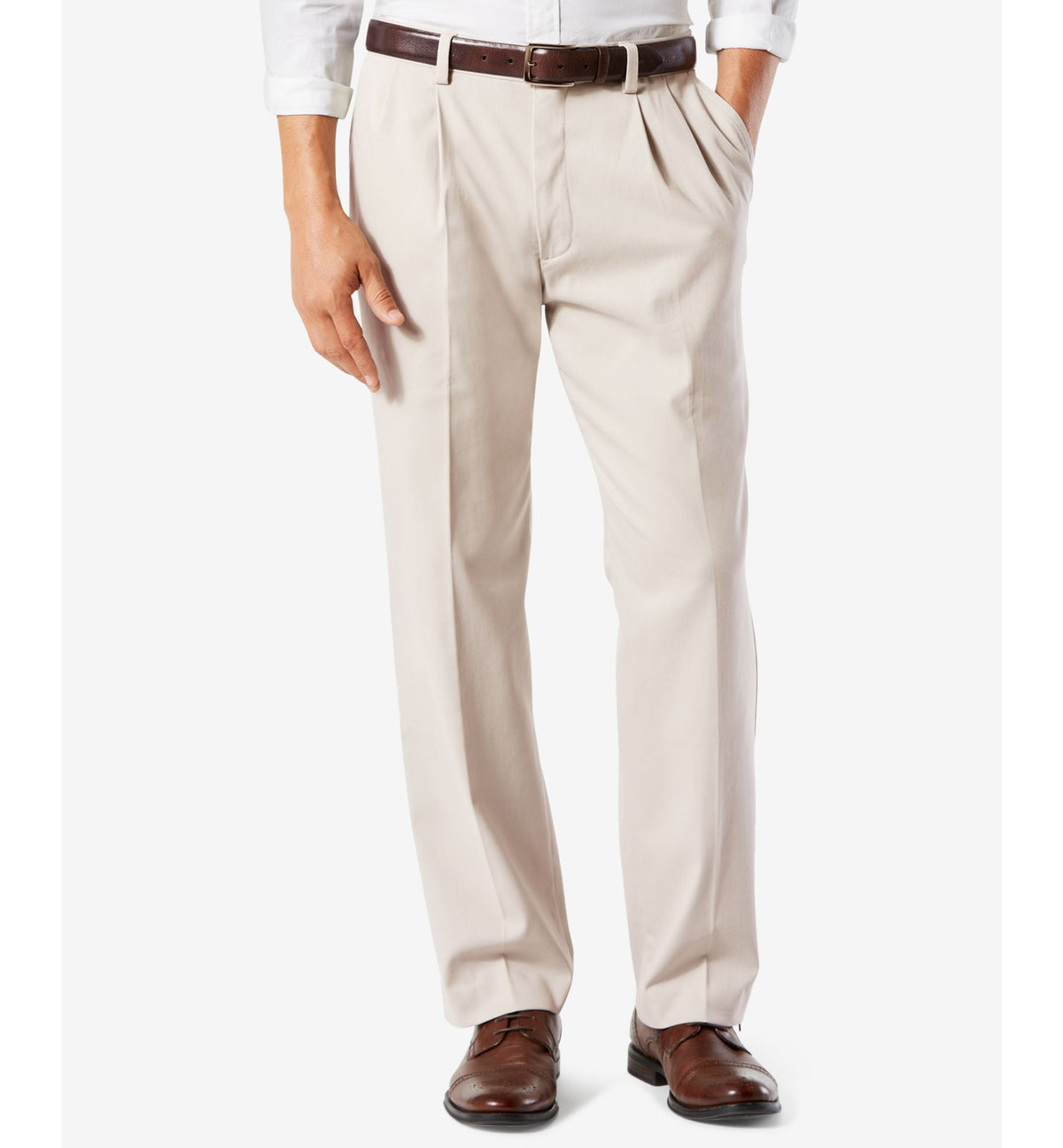 Men's Big & Tall Easy Classic Pleated Fit Khaki Stretch Pants
