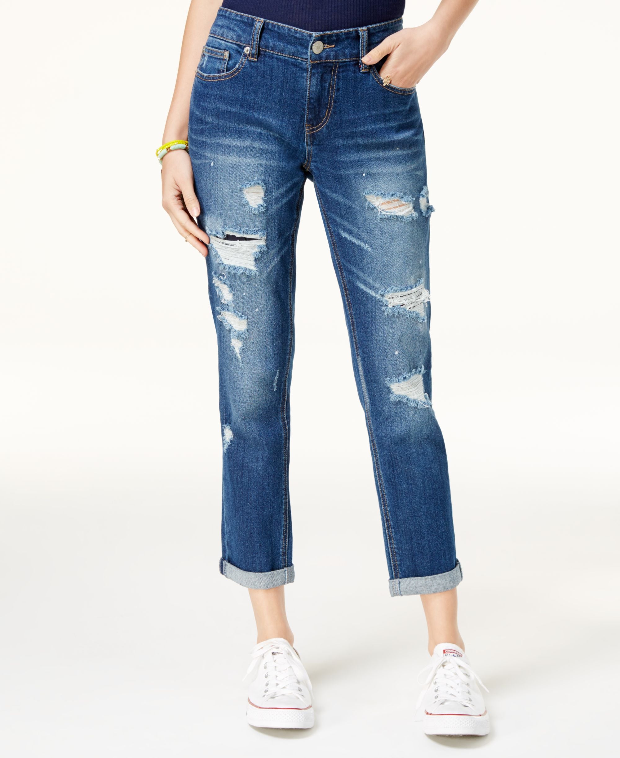 Unionbay Juniors Margot Ripped Cropped Boyfriend Jeans