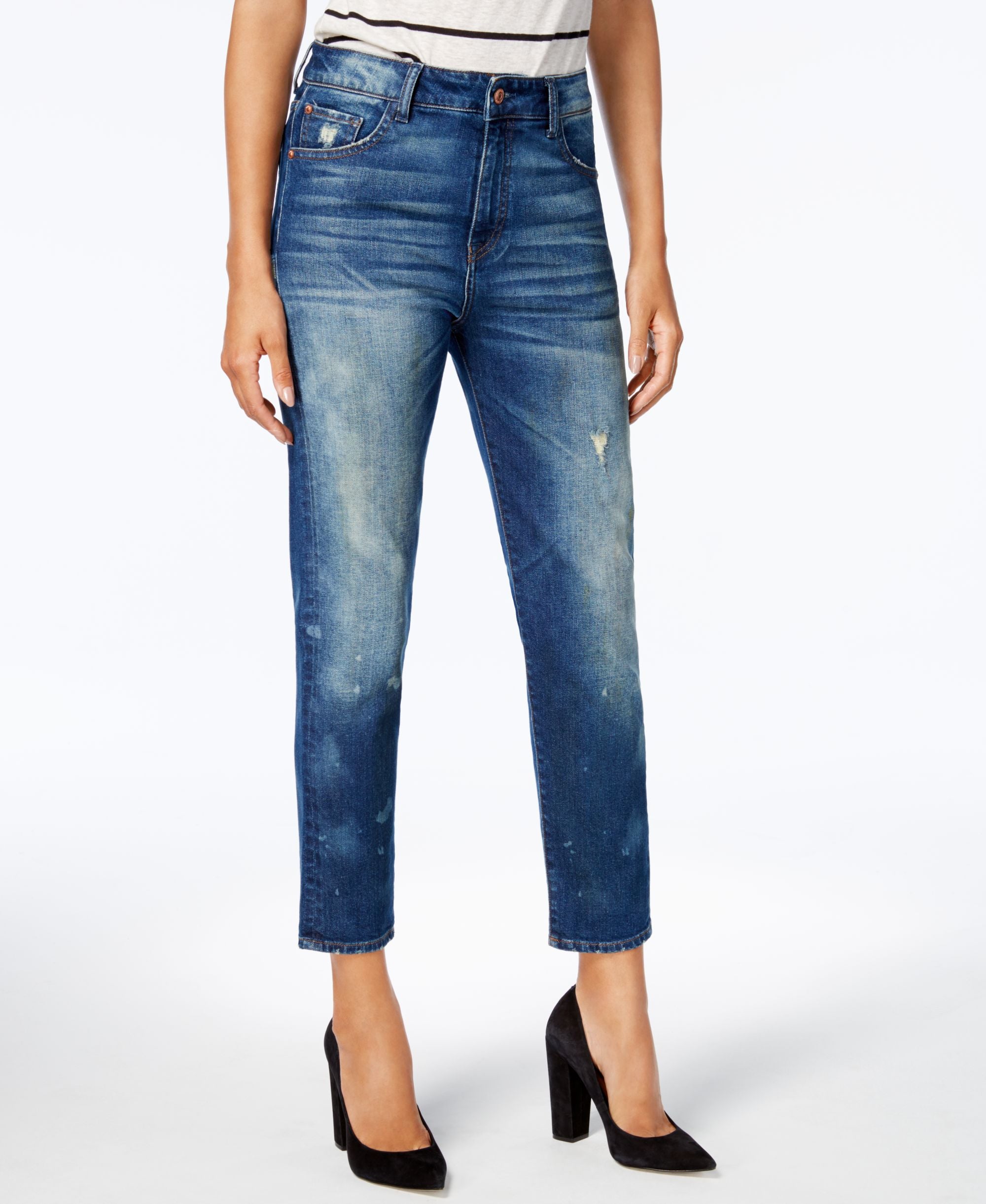 M1858 Claudia Distressed High Rise Straight Crop Jeans