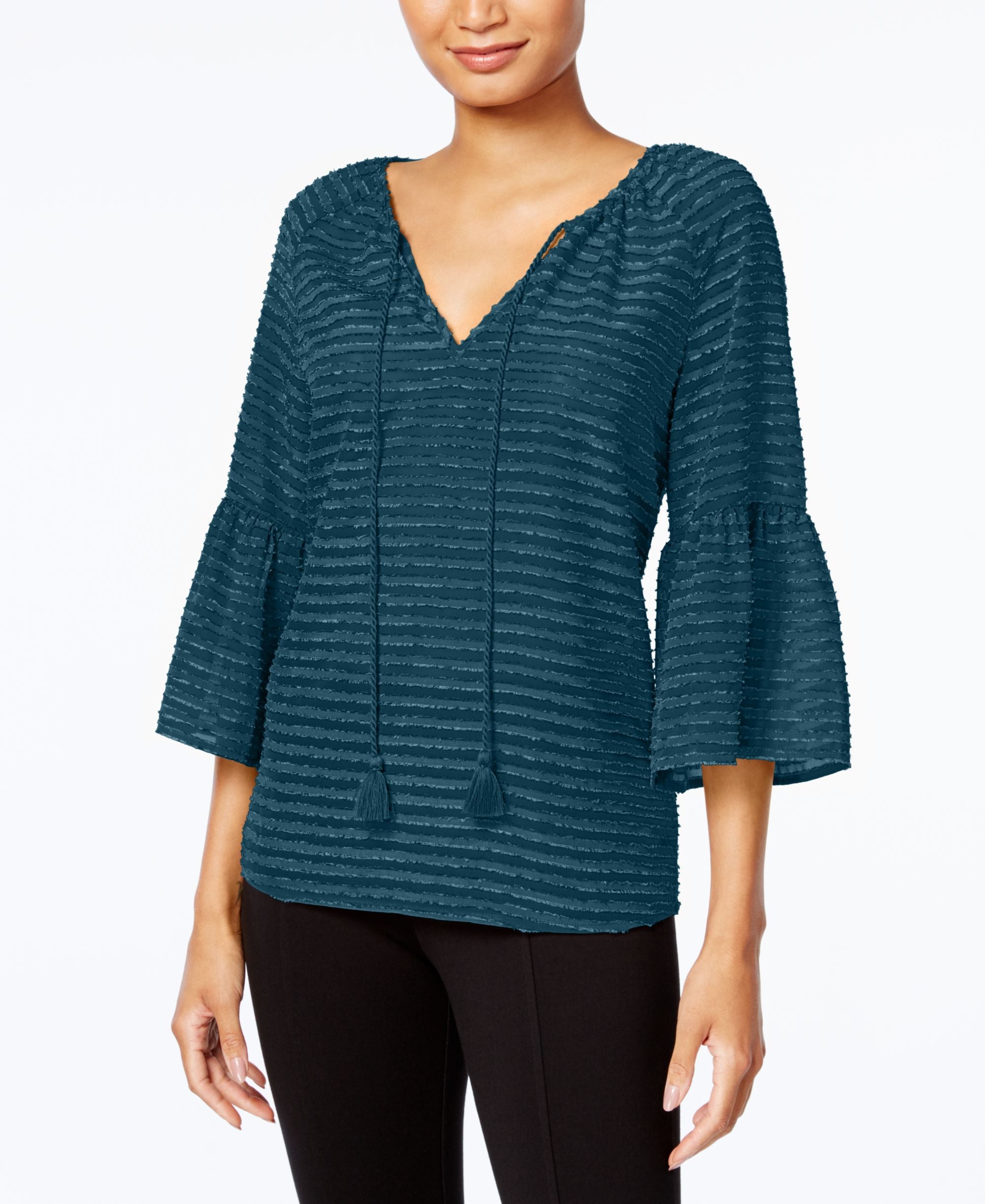 Kensie Striped Ruffled Sleeve Top