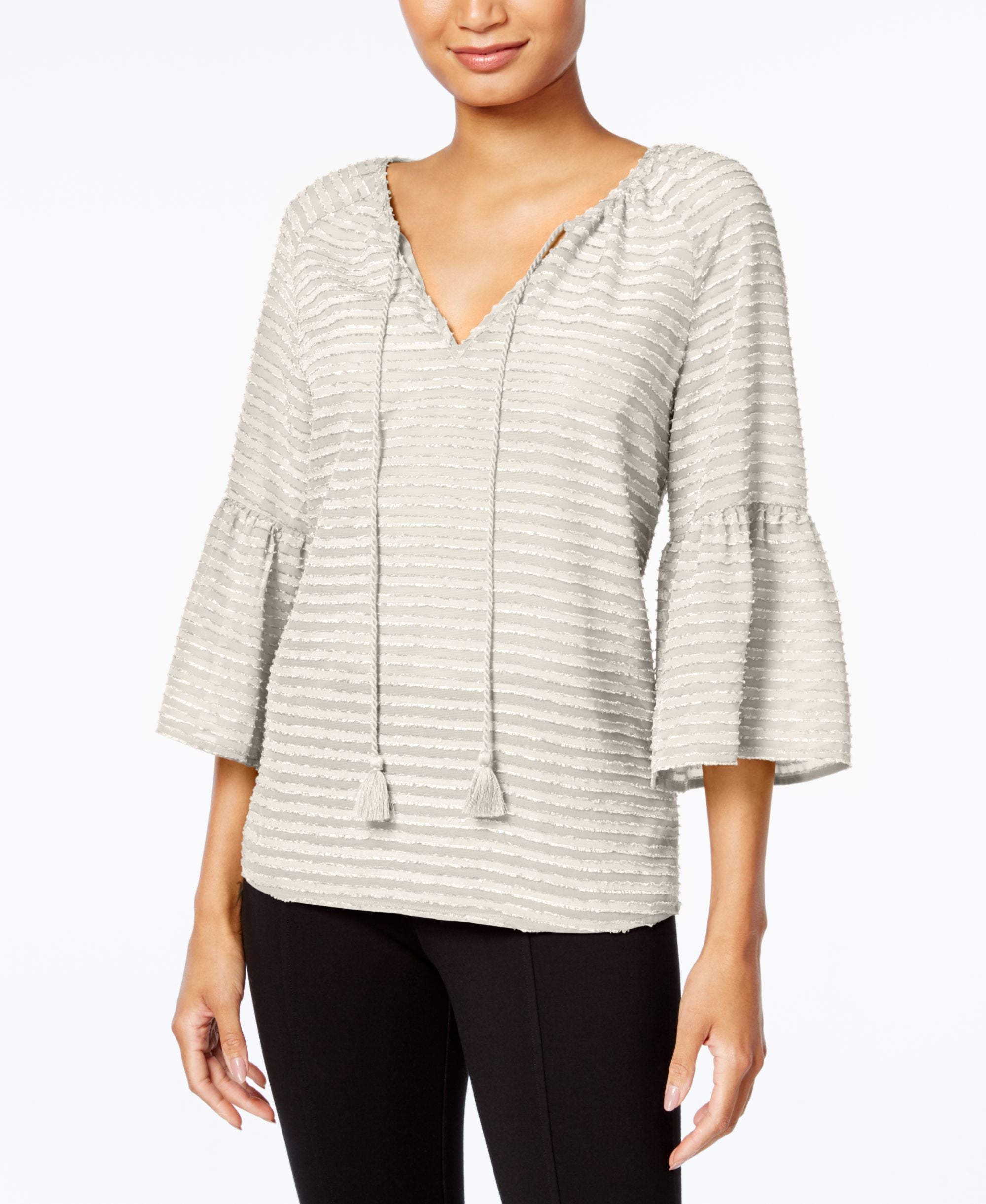 Kensie Striped Ruffled Sleeve Top