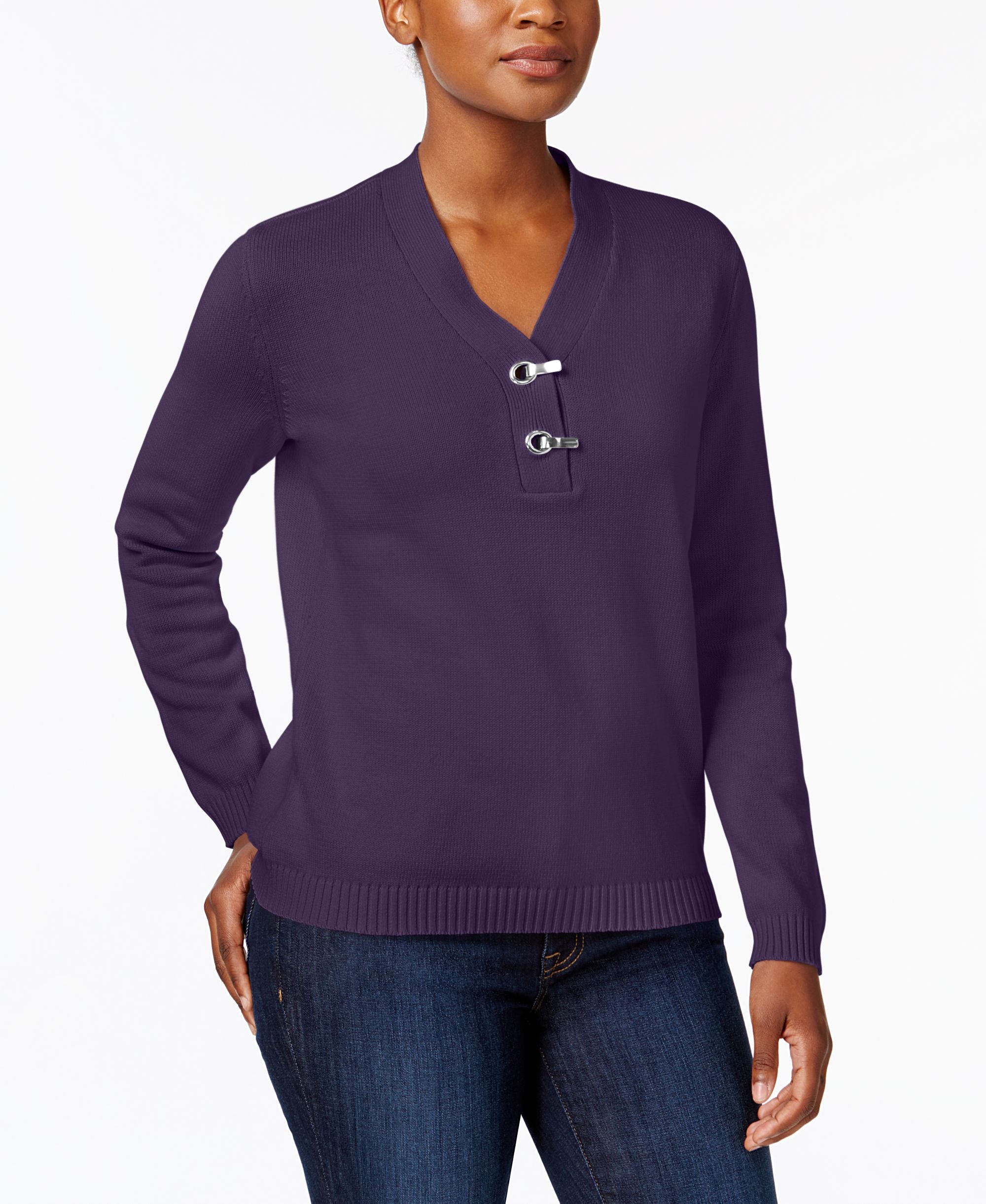 Metallic-Hardware Cotton Sweater