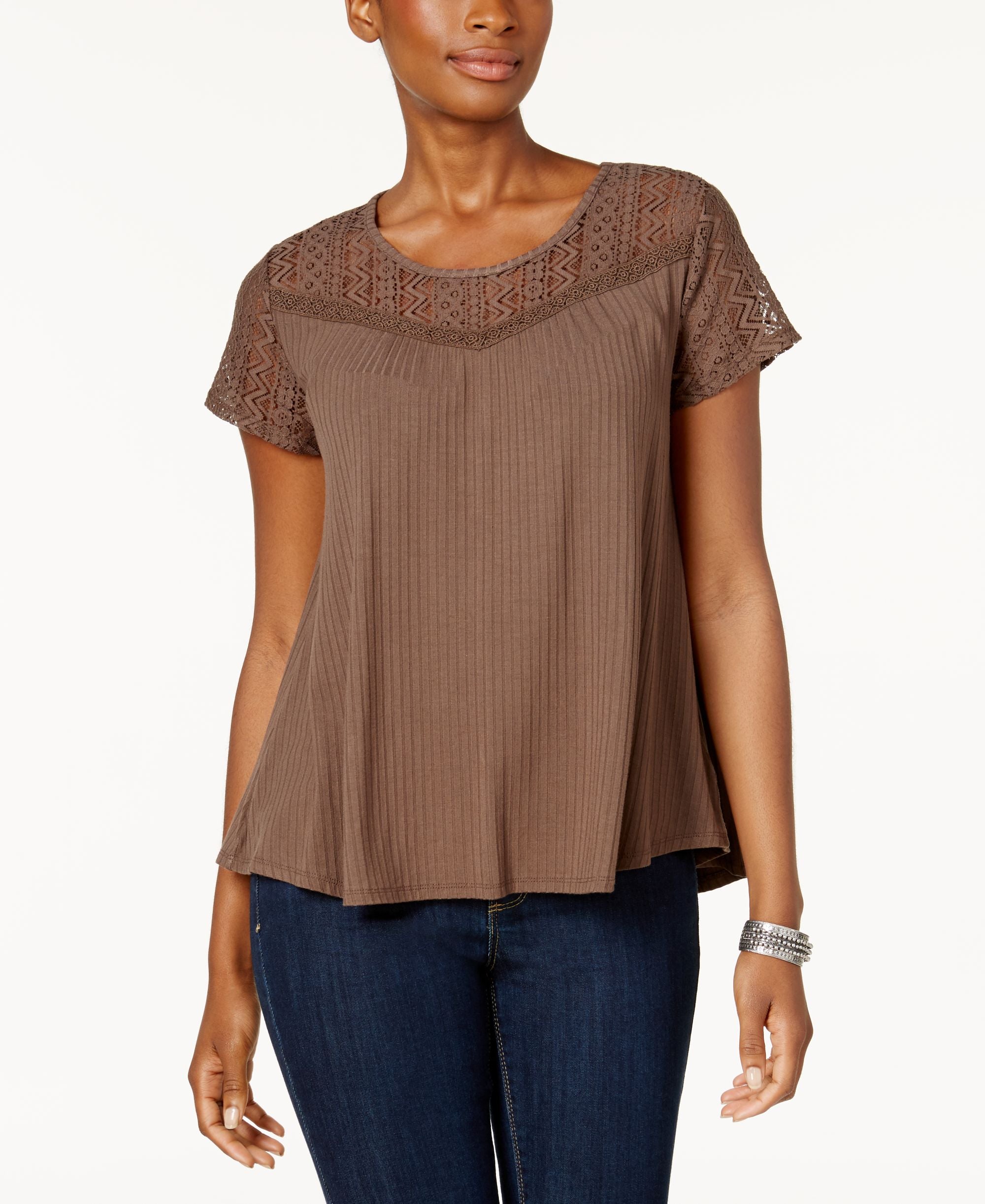 Style & Co Textured Lace Yoke Top