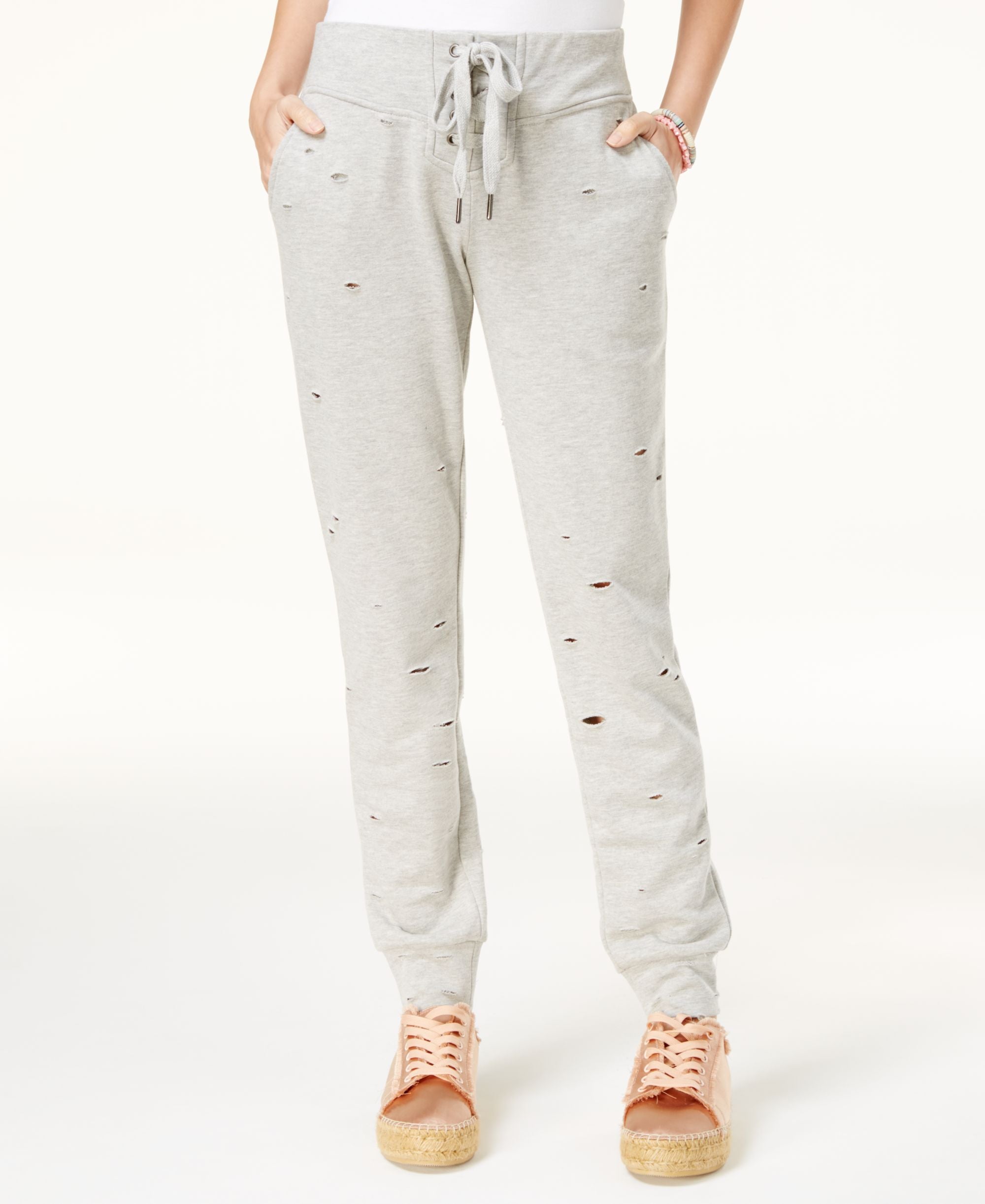 Almost Famous Lace Up Ripped Jogger Pants