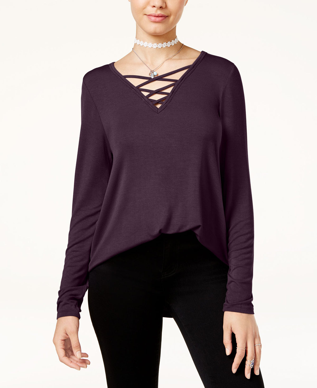 Hippie Rose Juniors Long Sleeve Lace Up Cozy T-Shirt