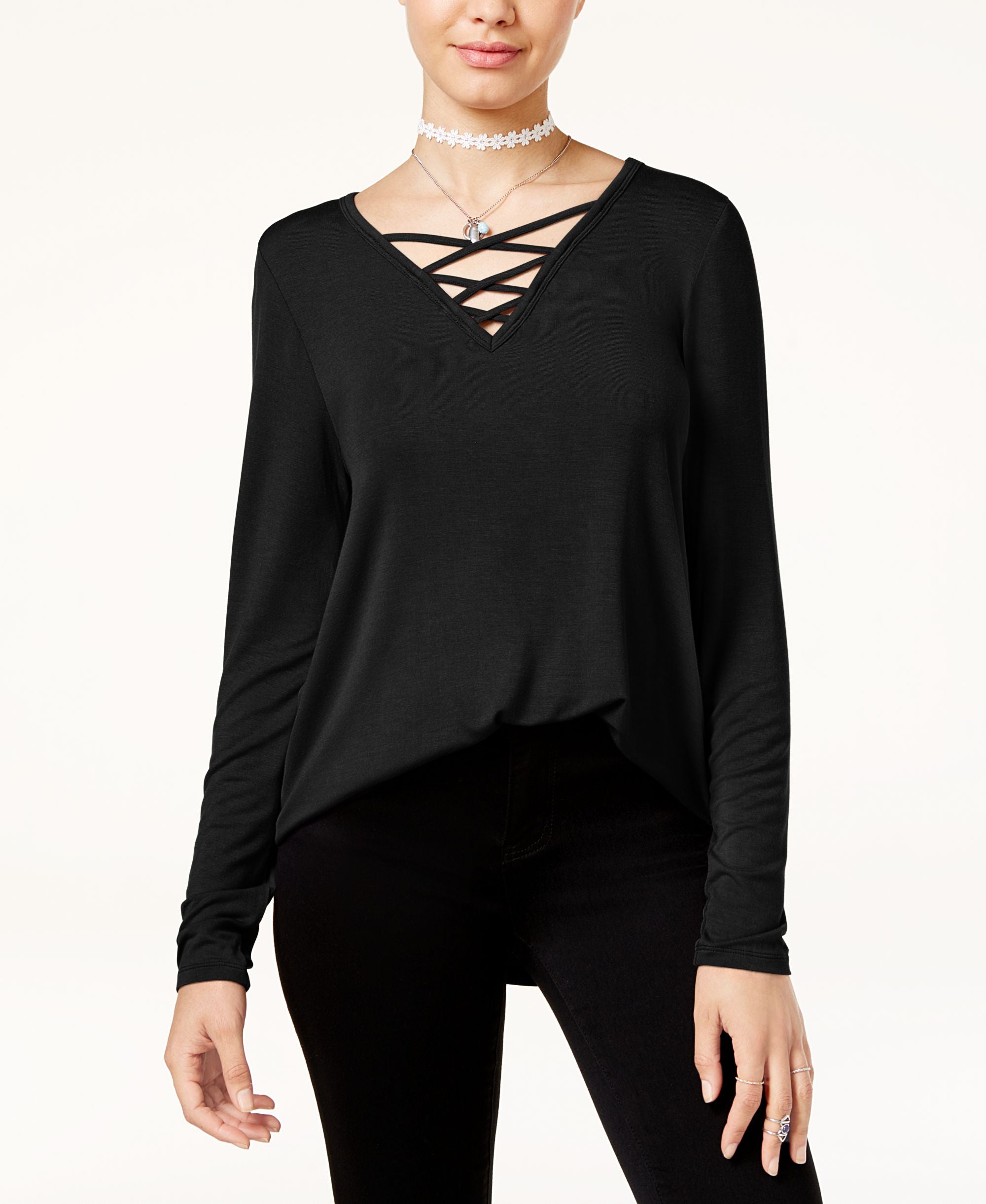 Hippie Rose Juniors Long Sleeve Lace Up Cozy T-Shirt