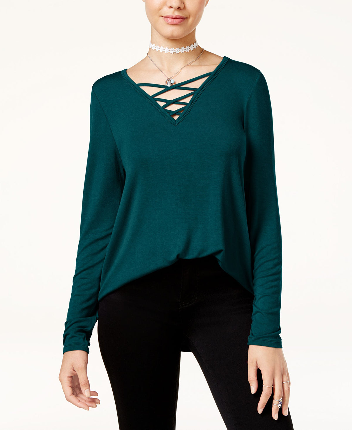 Hippie Rose Juniors Long Sleeve Lace Up Cozy T-Shirt