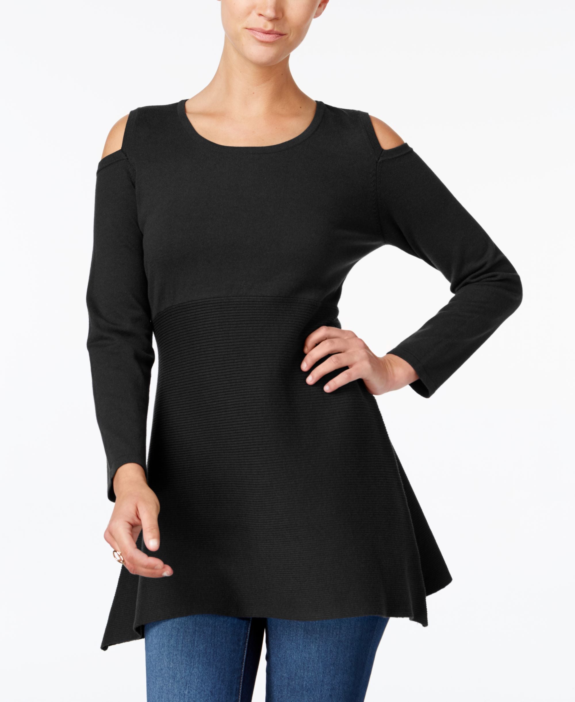 Style & Co Petite Cold Shoulder Tunic Sweater