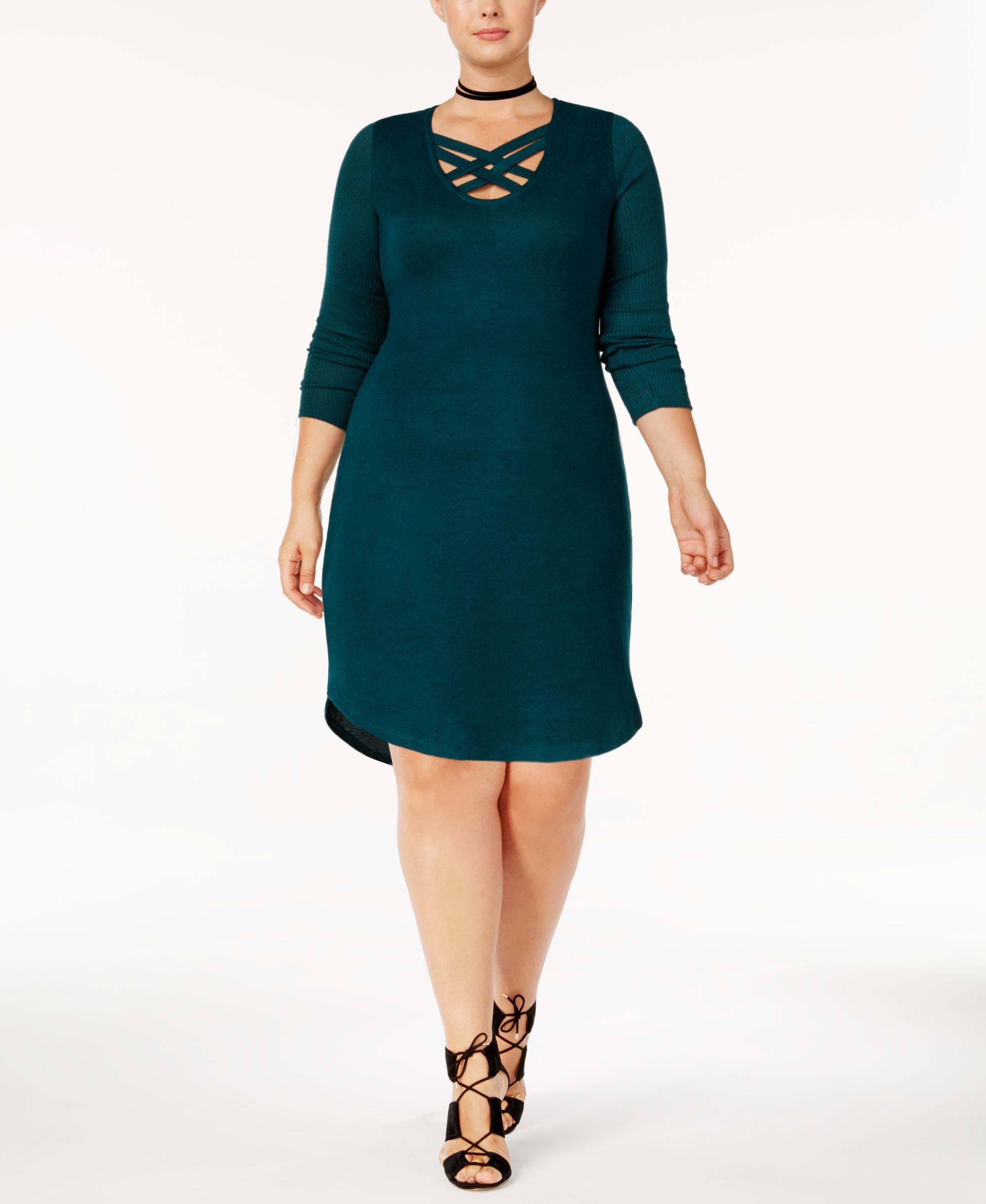 Planet Gold Trendy Plus Size Lattice Trim Sheath Dress