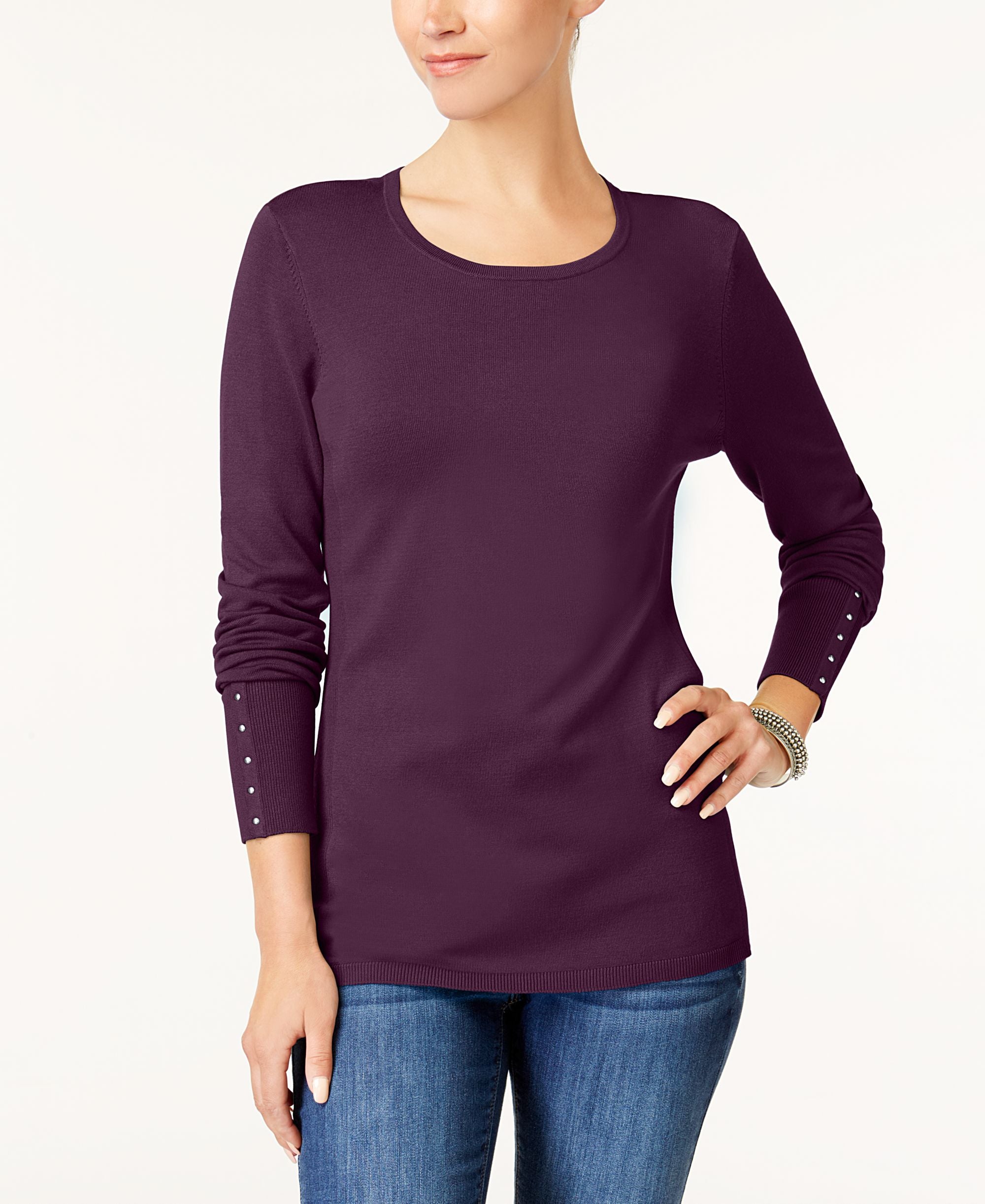 JM Collection Petite Rivet Cuff Sweater