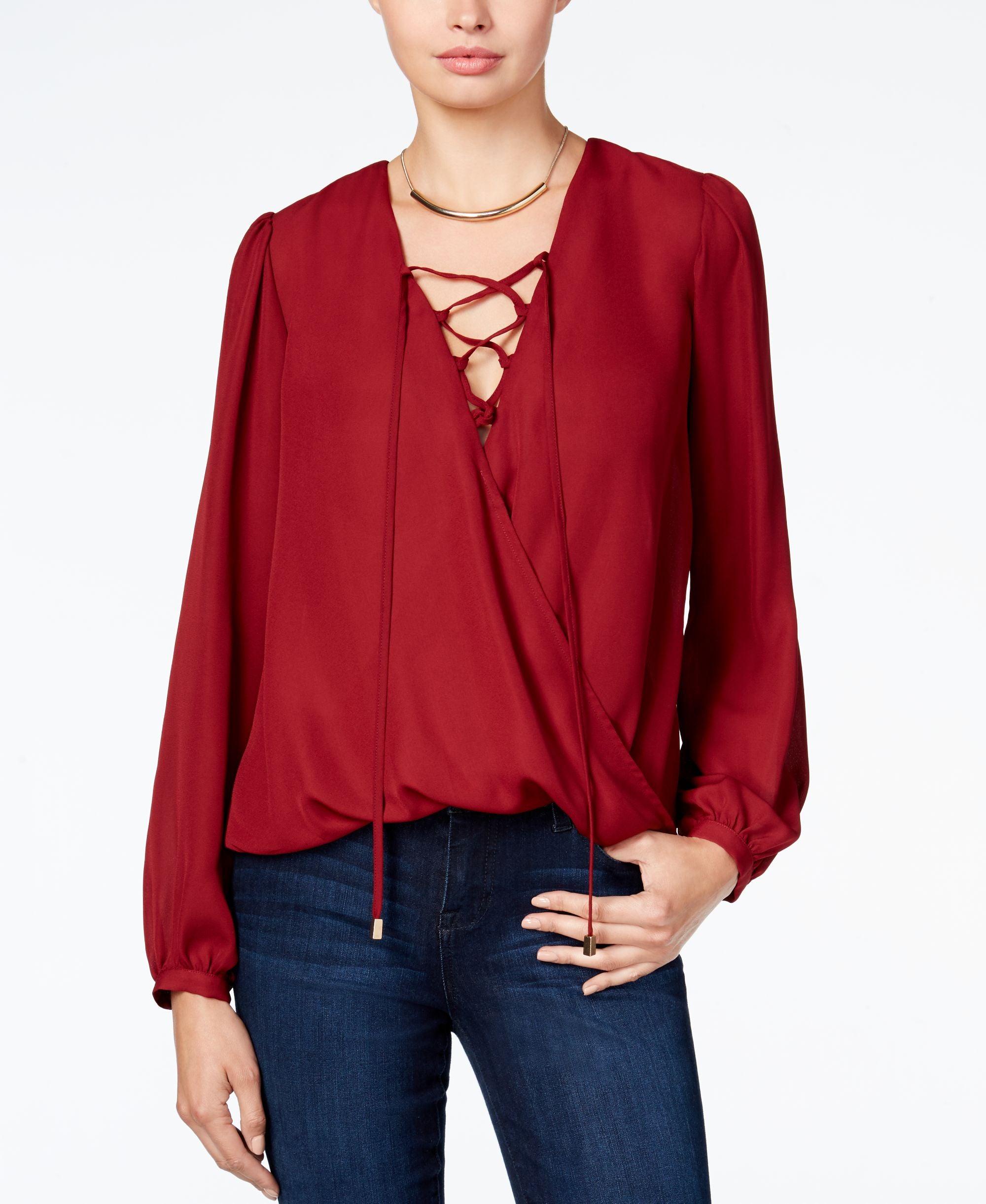 Lily Black Juniors Lace Up Surplice Top