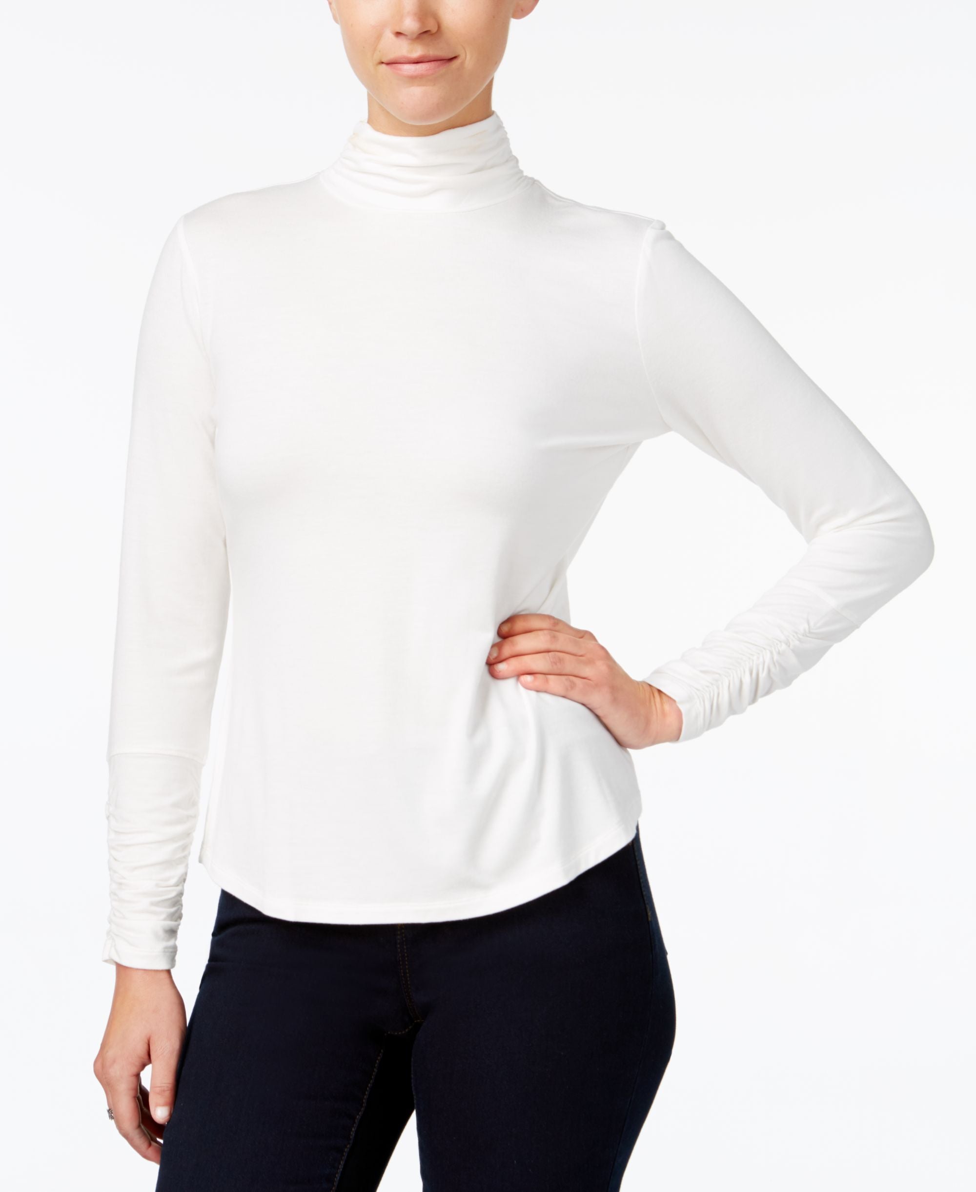 Style & Co Petite Mock Neck Ruched Sleeve Top