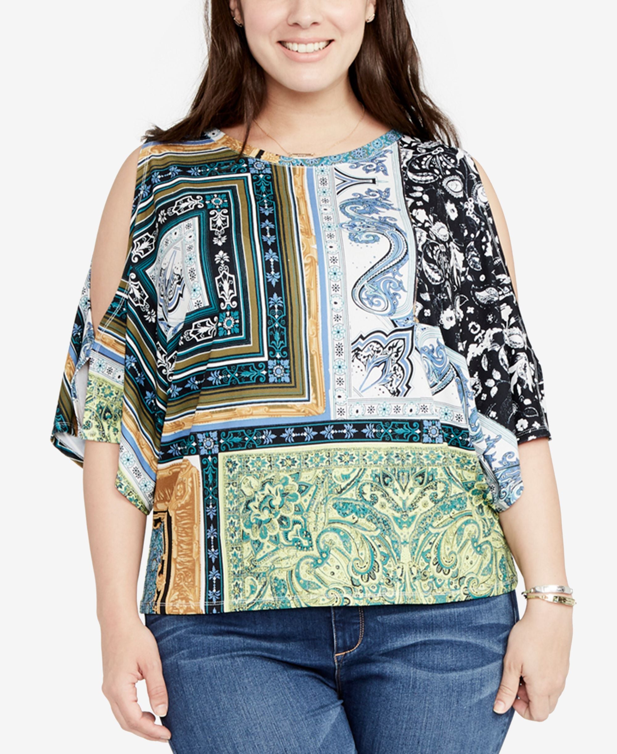 Rachel Rachel Roy Trendy Plus Size Printed Cold Shoulder Top