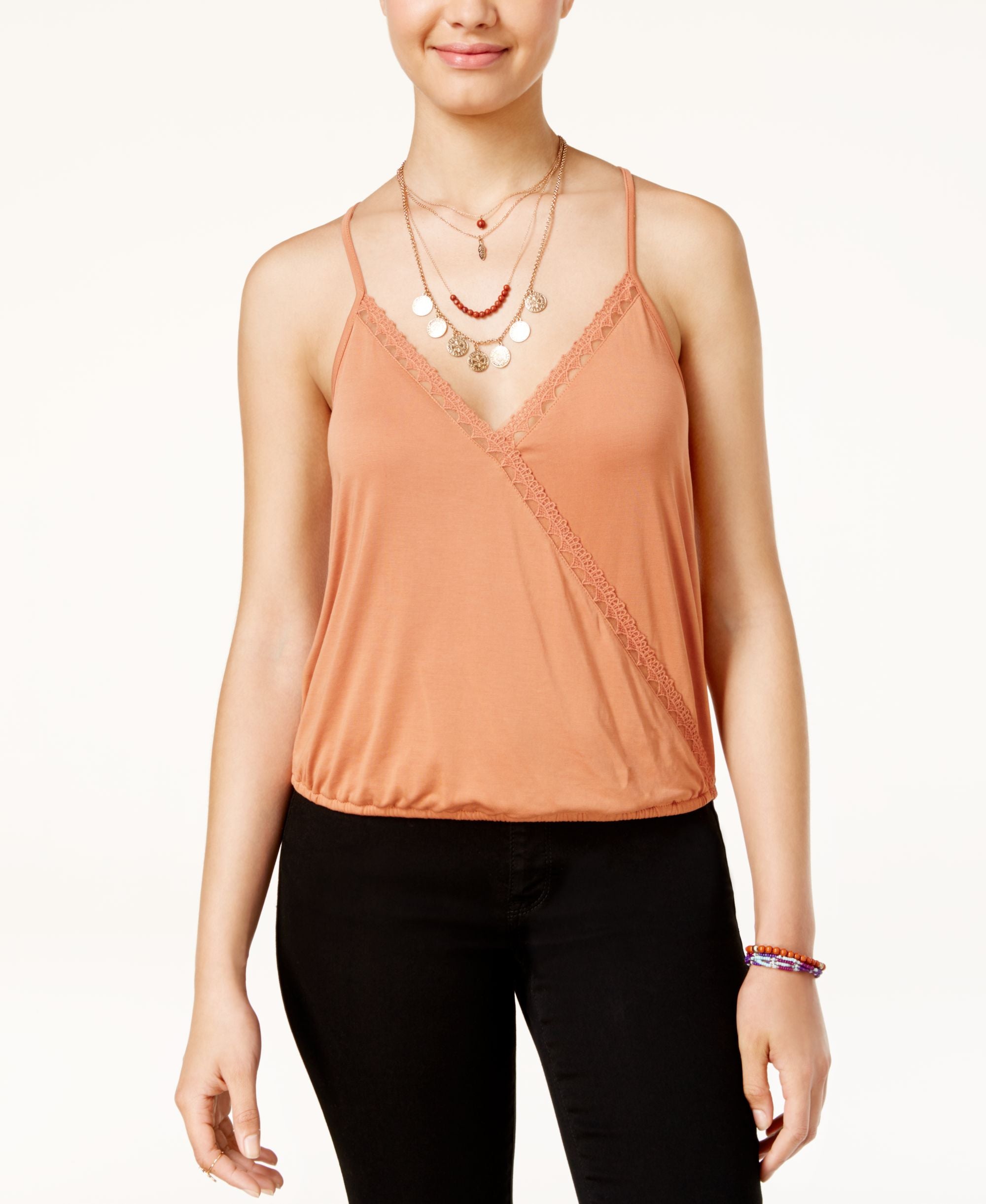 Juniors' Surplice Racerback Tank Top