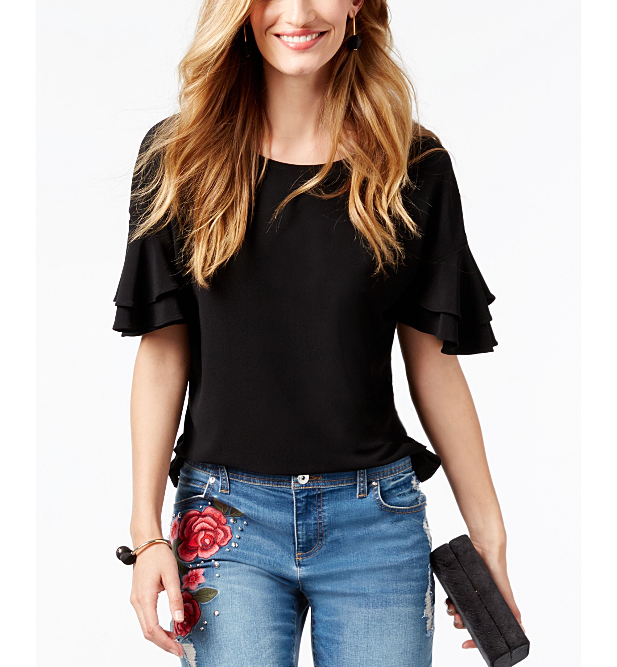 INC International Concepts Ruffled Sleeve Top