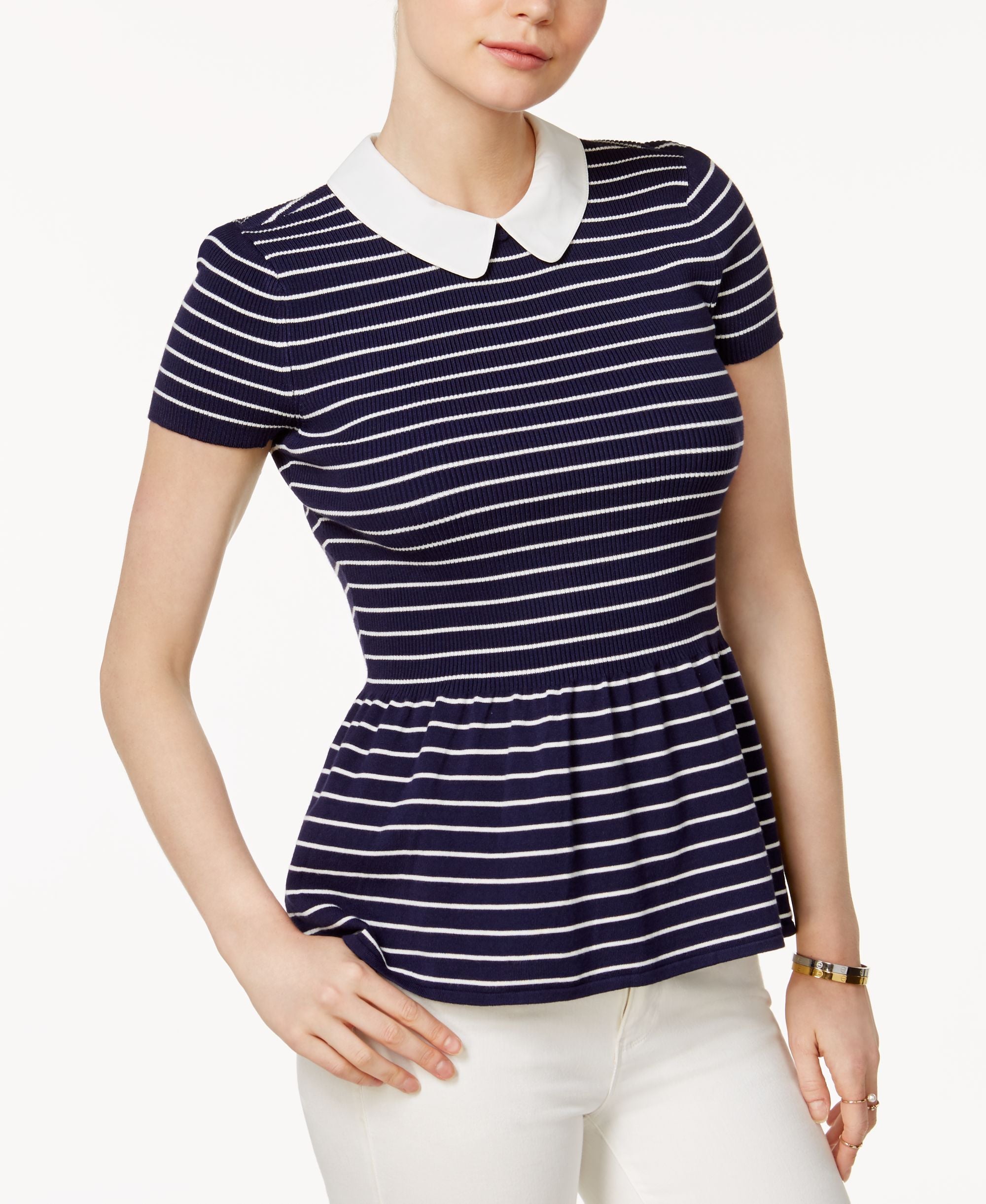 Maison Jules Striped Peplum Sweater