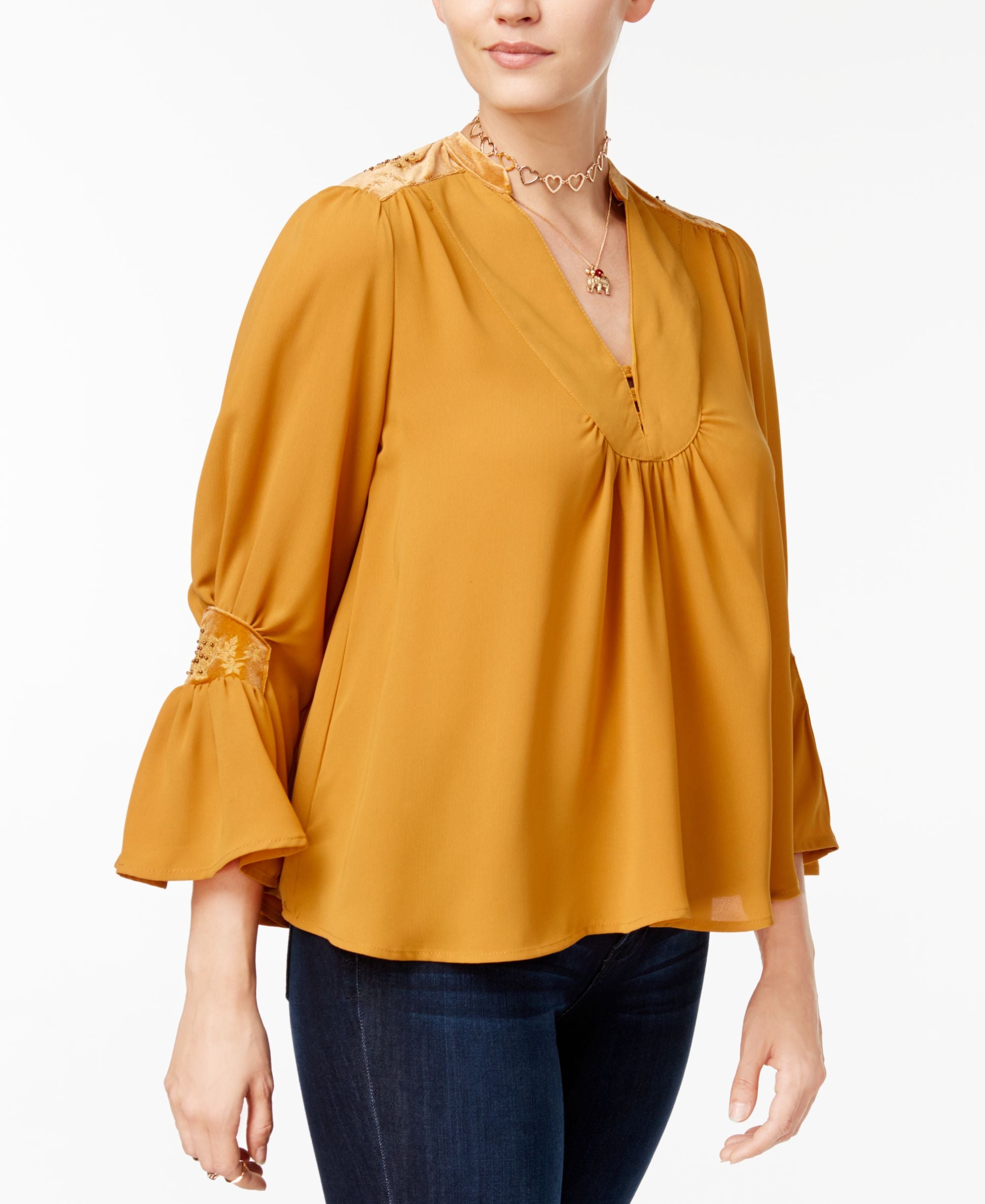 XOXO Juniors Velvet Trim Peasant Blouse