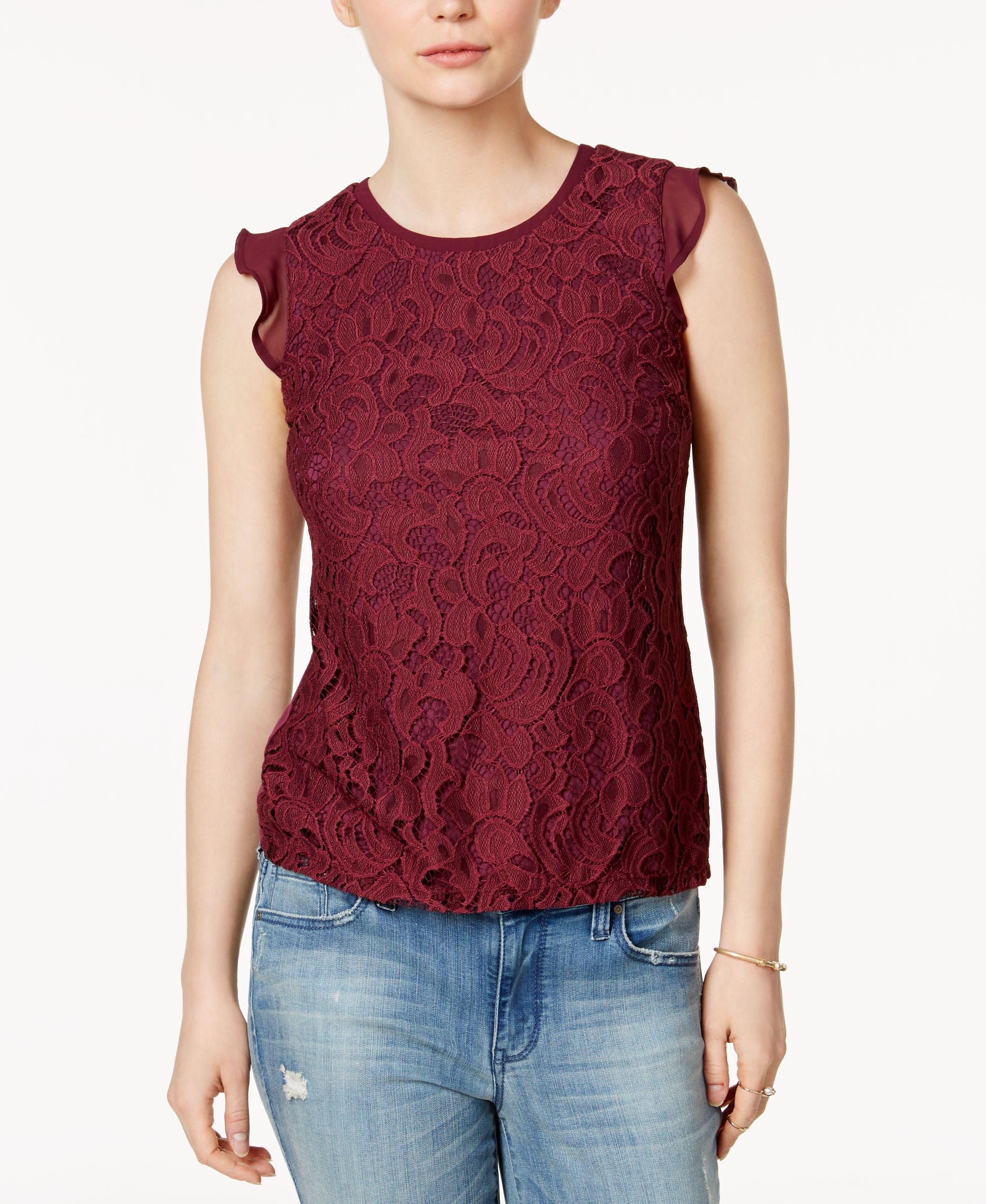 Maison Jules Lace Flutter Sleeve Top