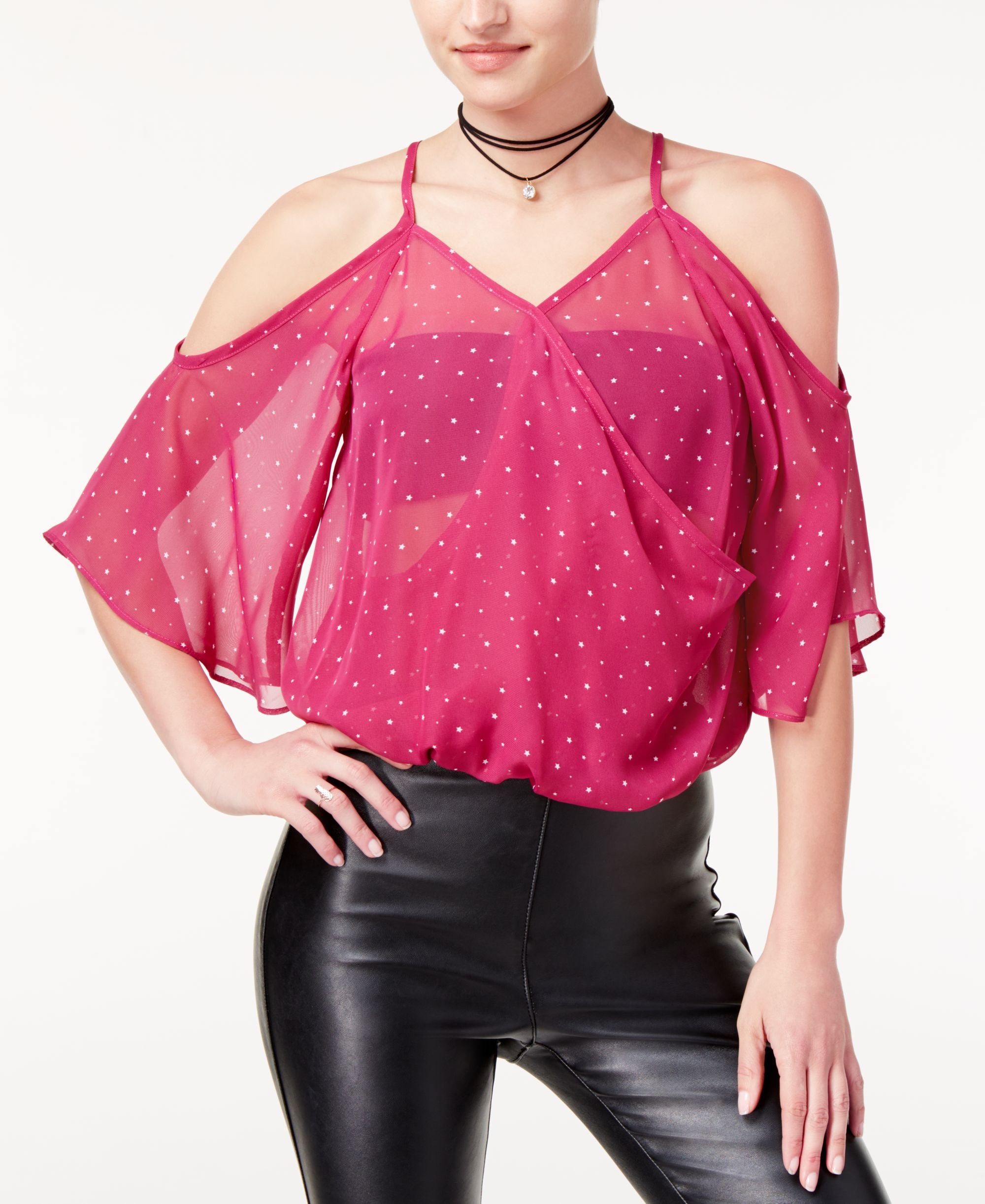 The Edit By Seventeen Juniors Star Print Cold Shoulder Top