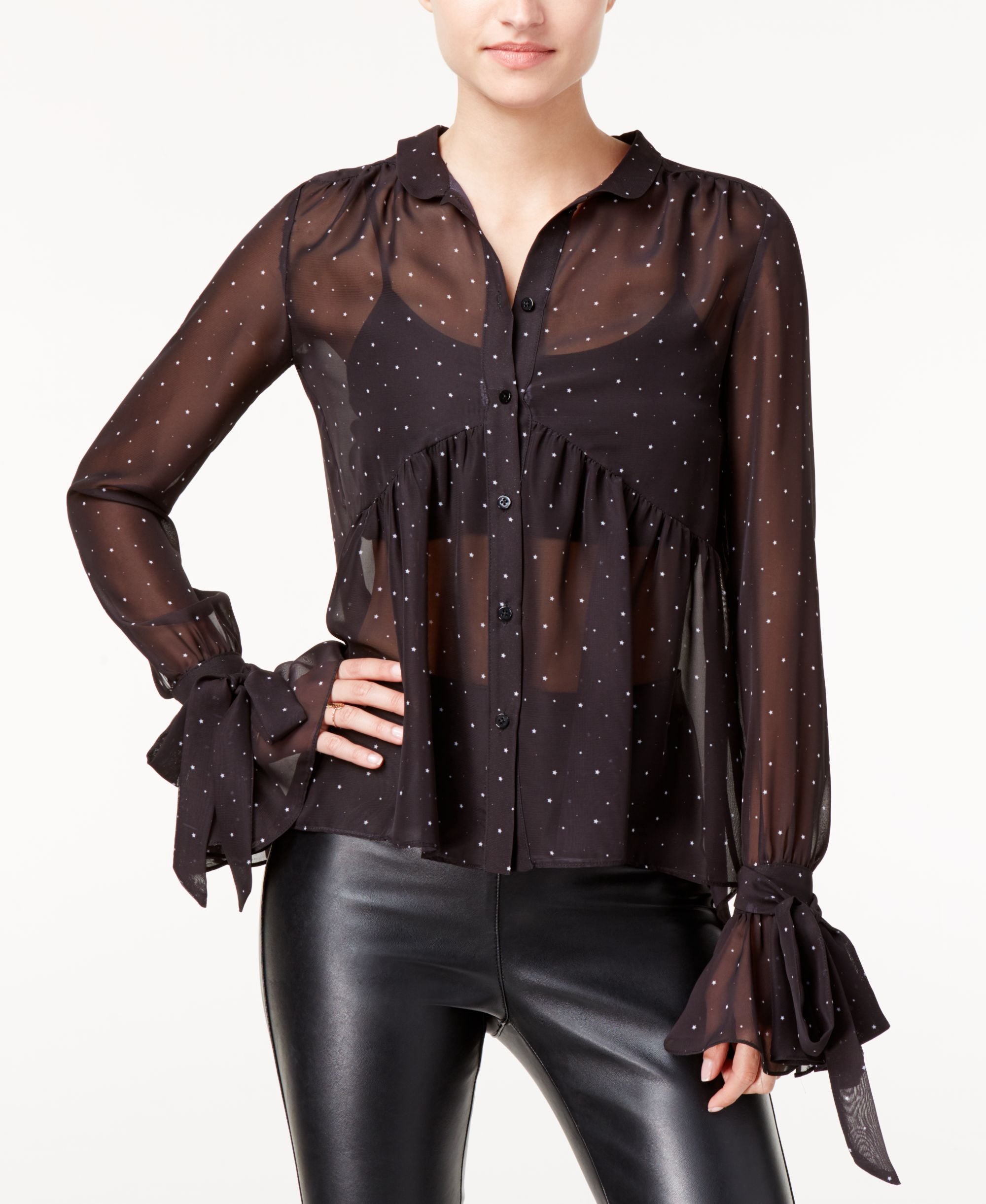 The Edit By Seventeen Juniors Star Print Sheer Blouse