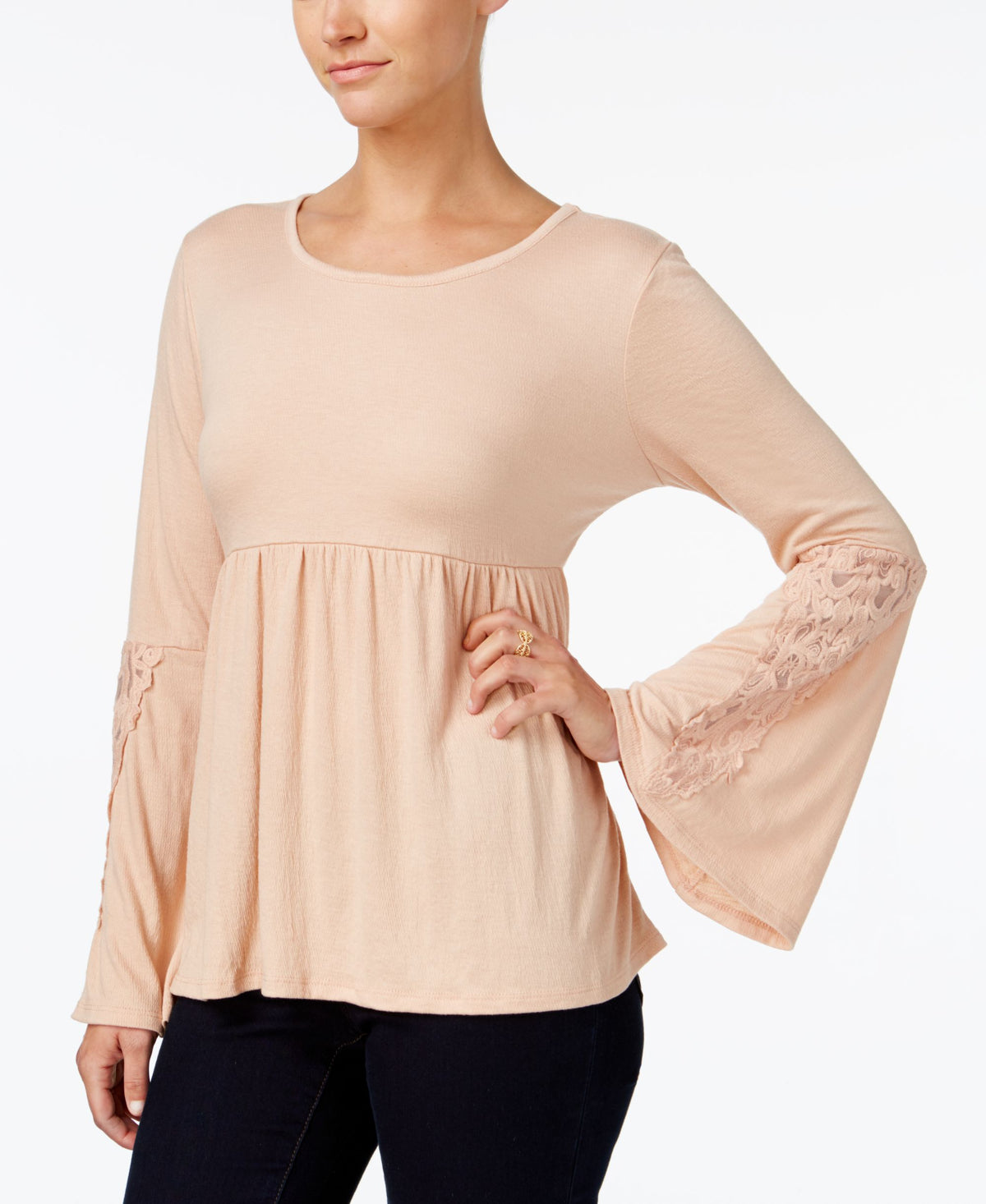 Style & Co Lace Trim Babydoll Top