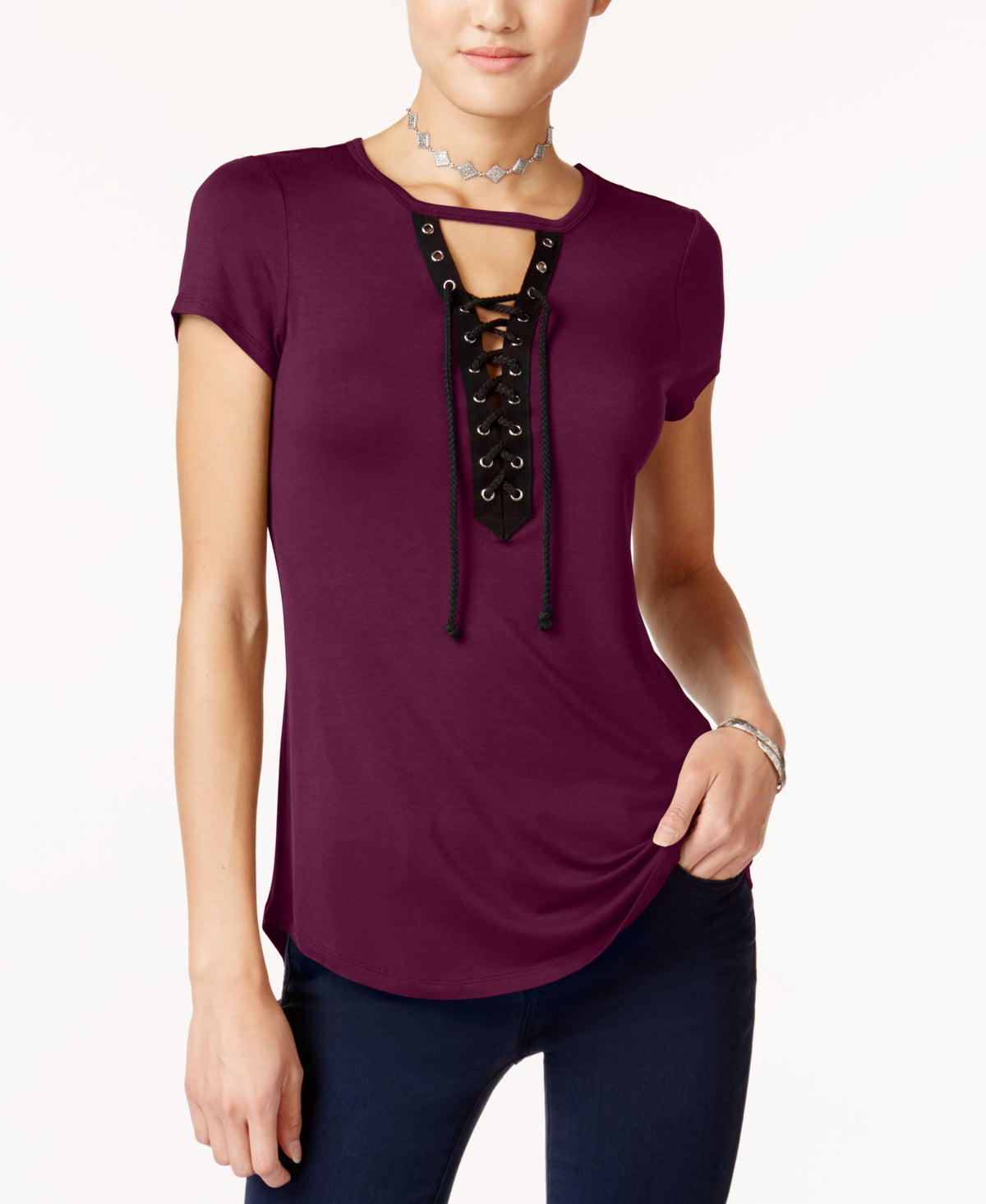 Ultra Flirt Juniors Cutout Lace Up Top